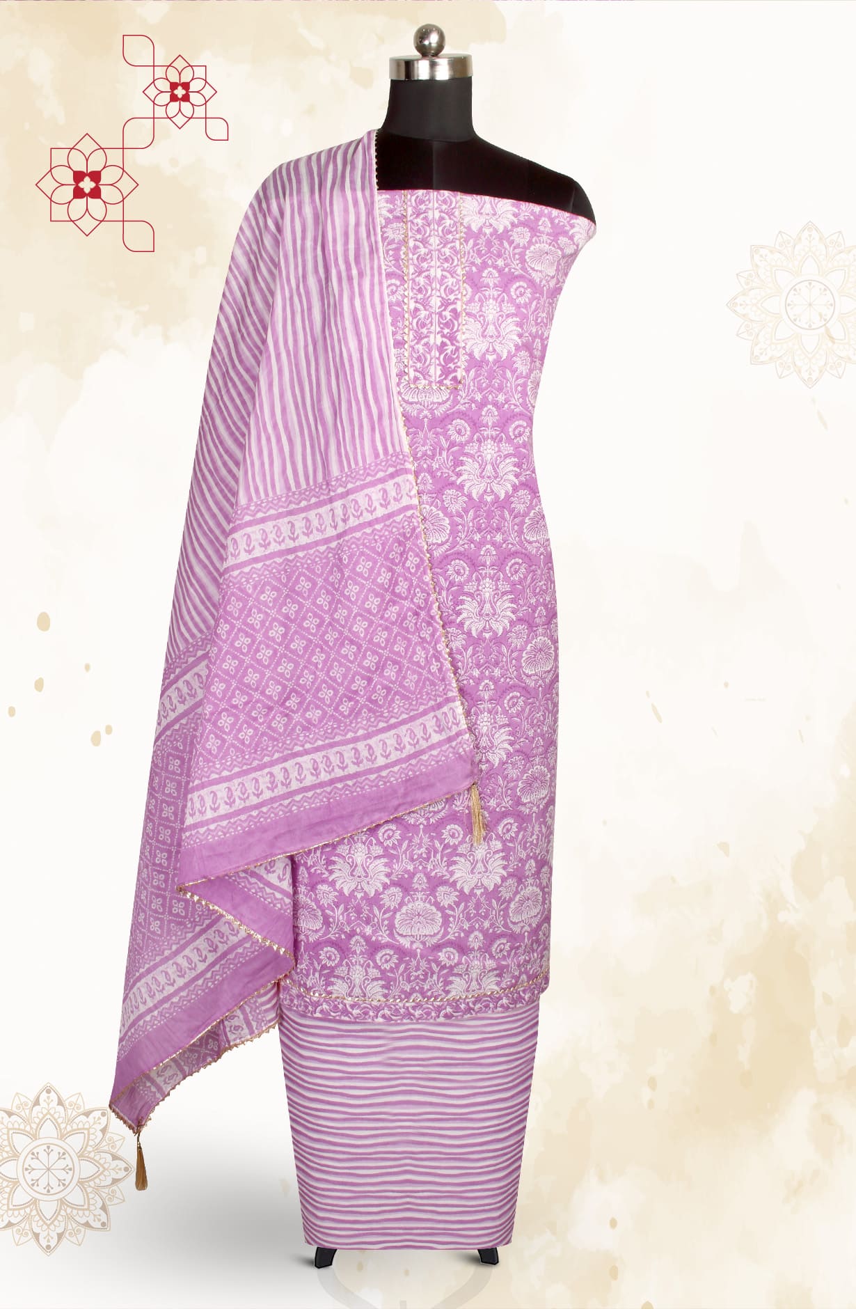 Purple Cotton Printed Salwar Kameez - MANCHALI-44A