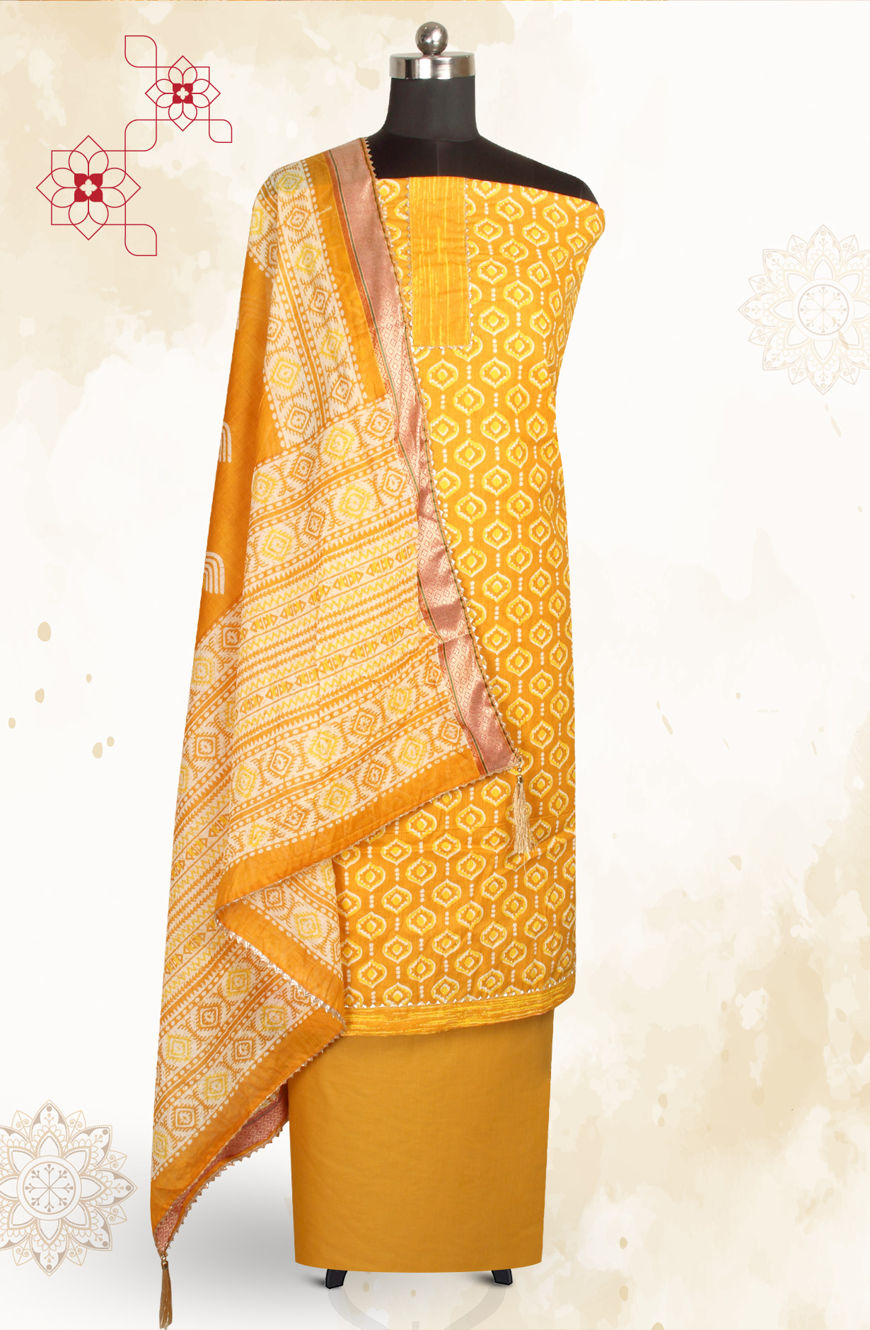 Mustard Cotton Printed Salwar Kameez - MANCHALI-50A