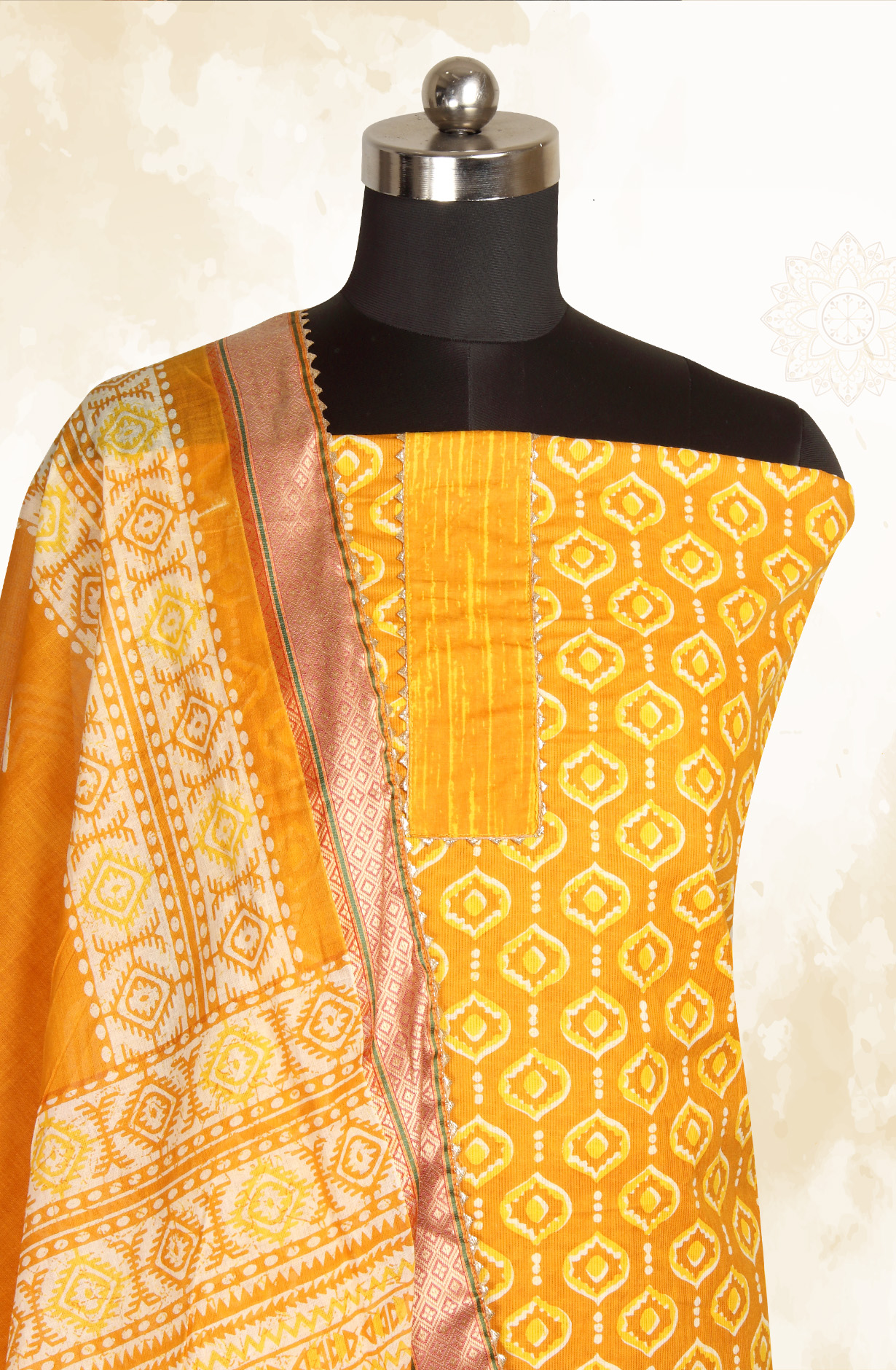 Mustard Cotton Printed Salwar Kameez - MANCHALI-50A