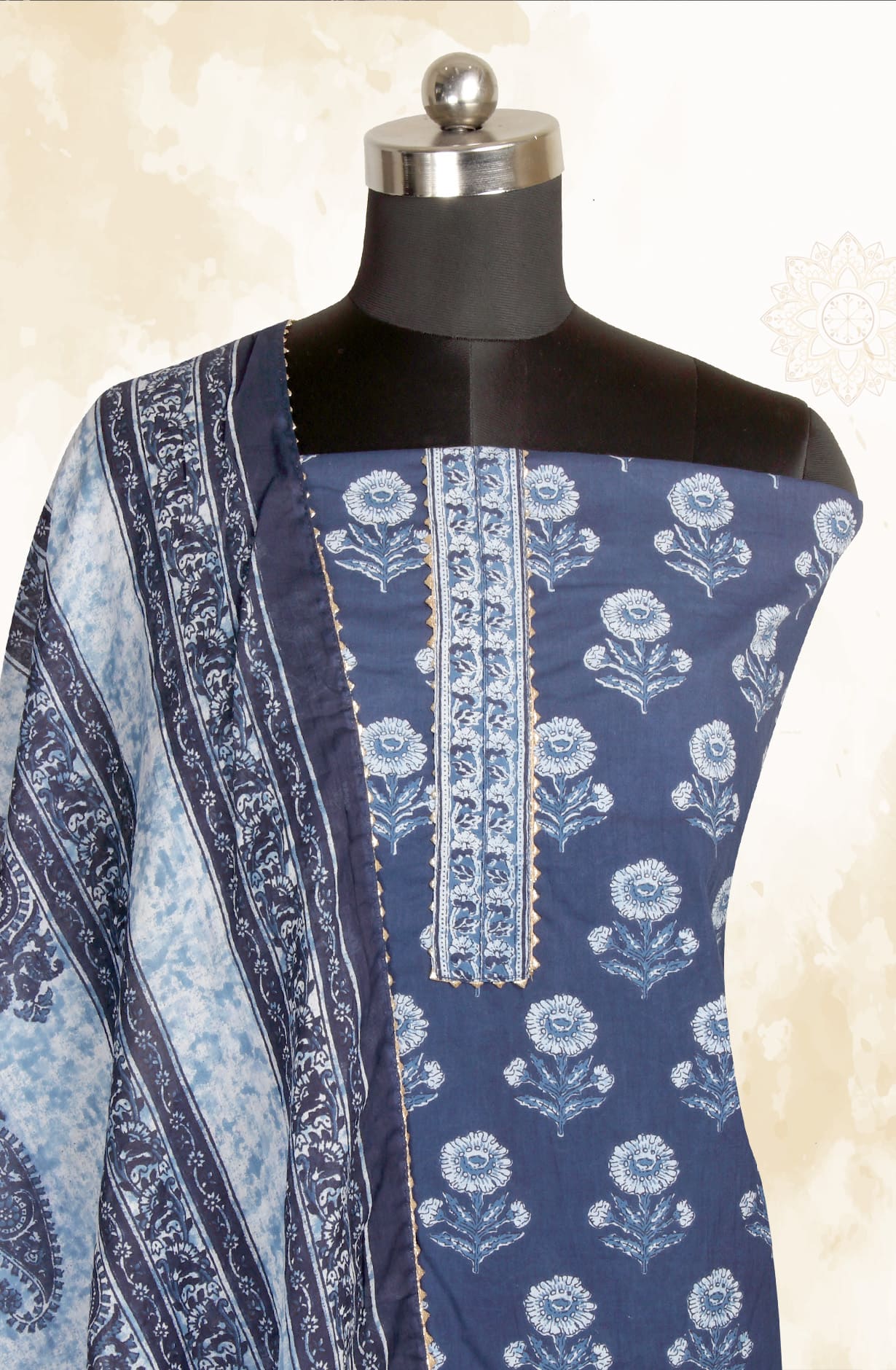 Blue Cotton Printed Salwar Kameez - MANCHALI-59B