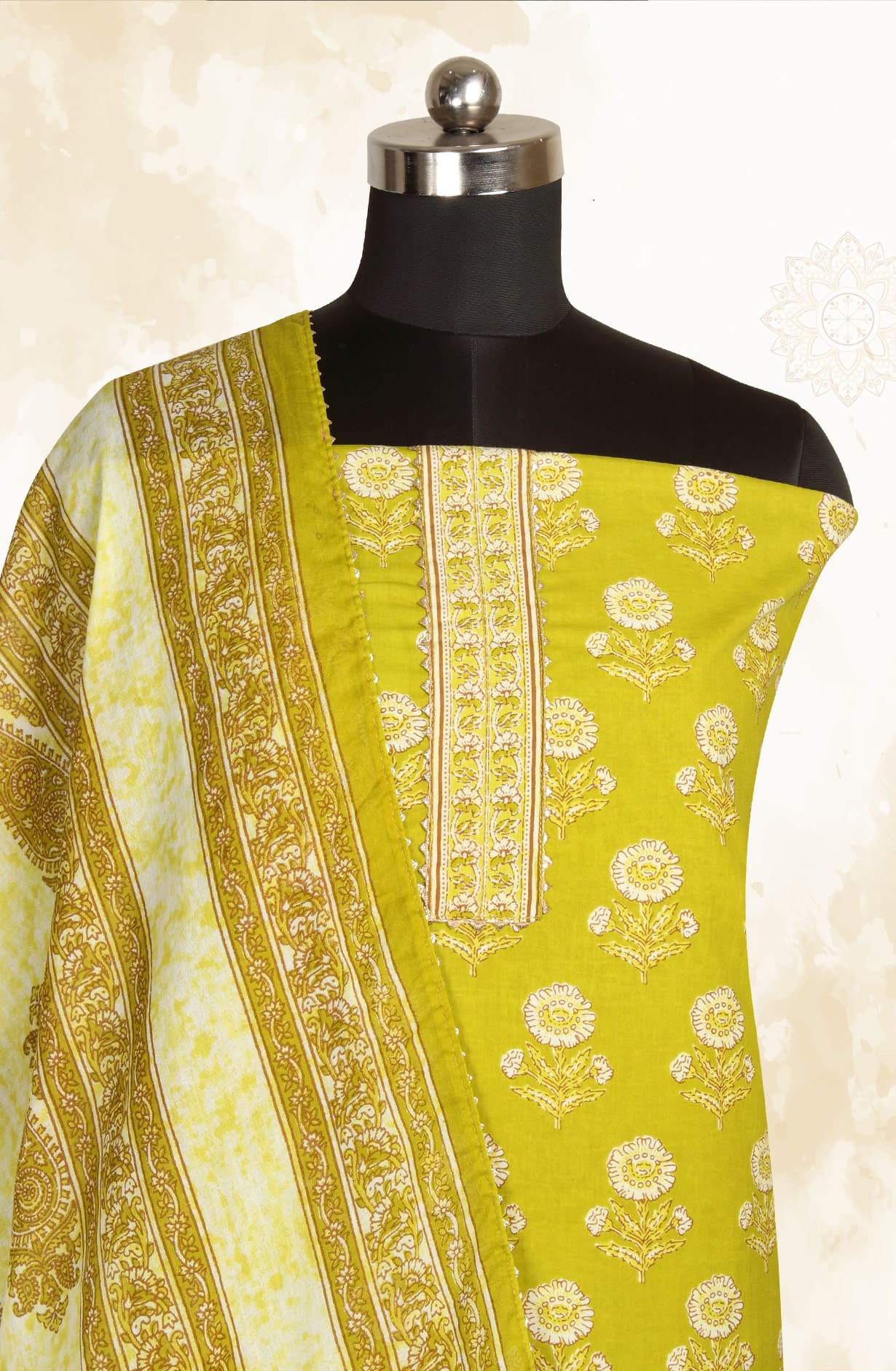 Parrot Green Cotton Printed Salwar Kameez - MANCHALI-59C