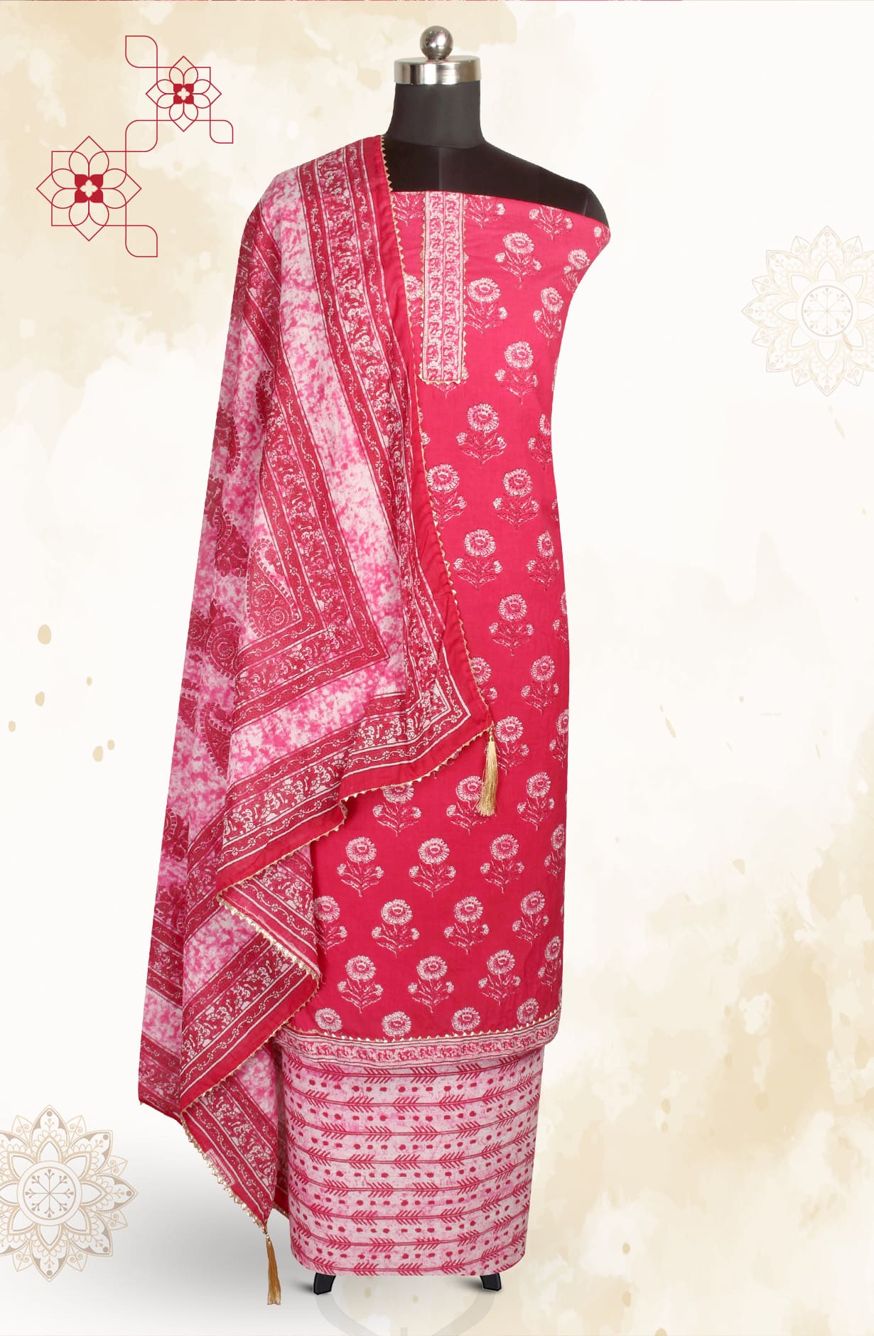 Rani Pink Cotton Printed Salwar Kameez - MANCHALI-59D