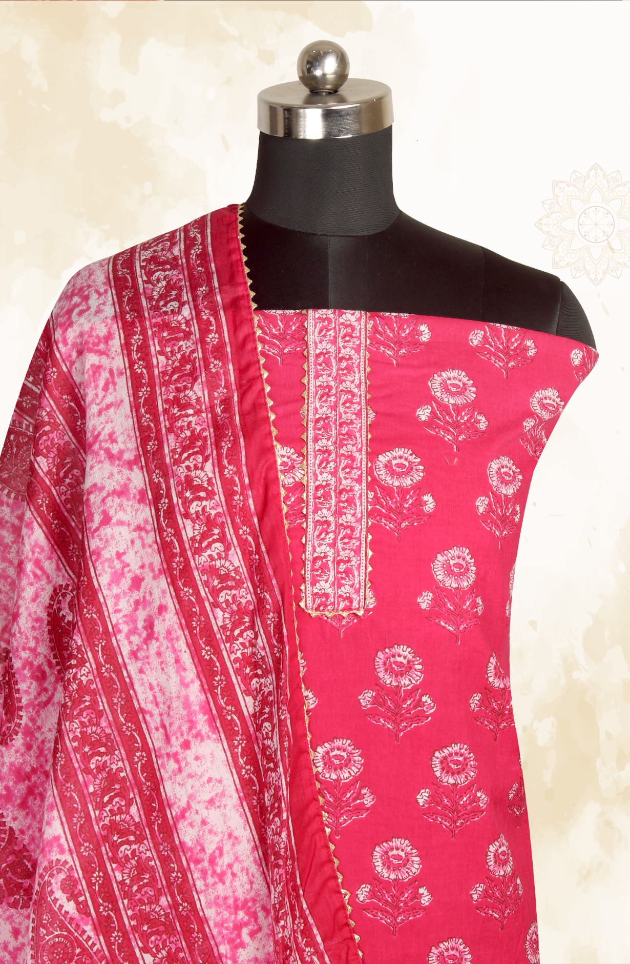 Rani Pink Cotton Printed Salwar Kameez - MANCHALI-59D