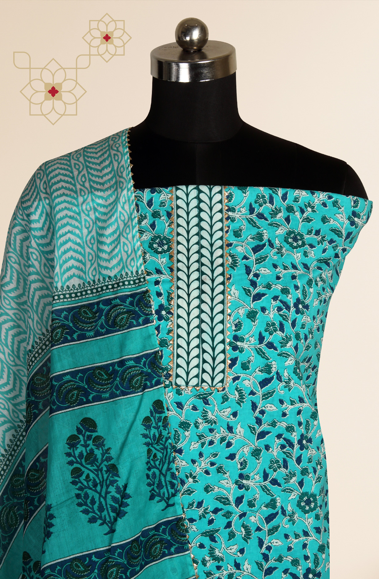 Firozi Cotton Printed Unstitched Salwar Dress Material - MANCHALI-60B