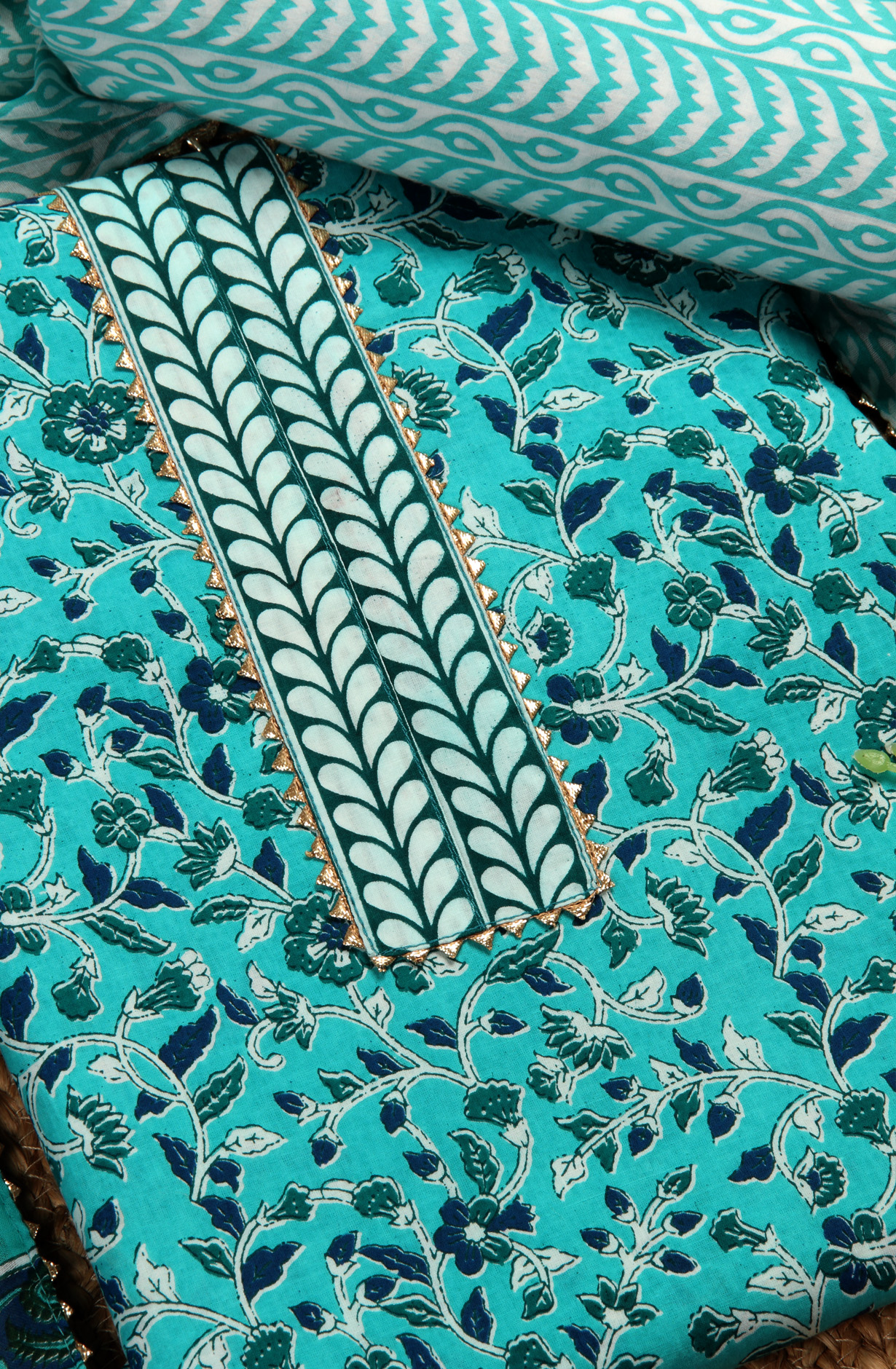 Firozi Cotton Printed Unstitched Salwar Dress Material - MANCHALI-60B