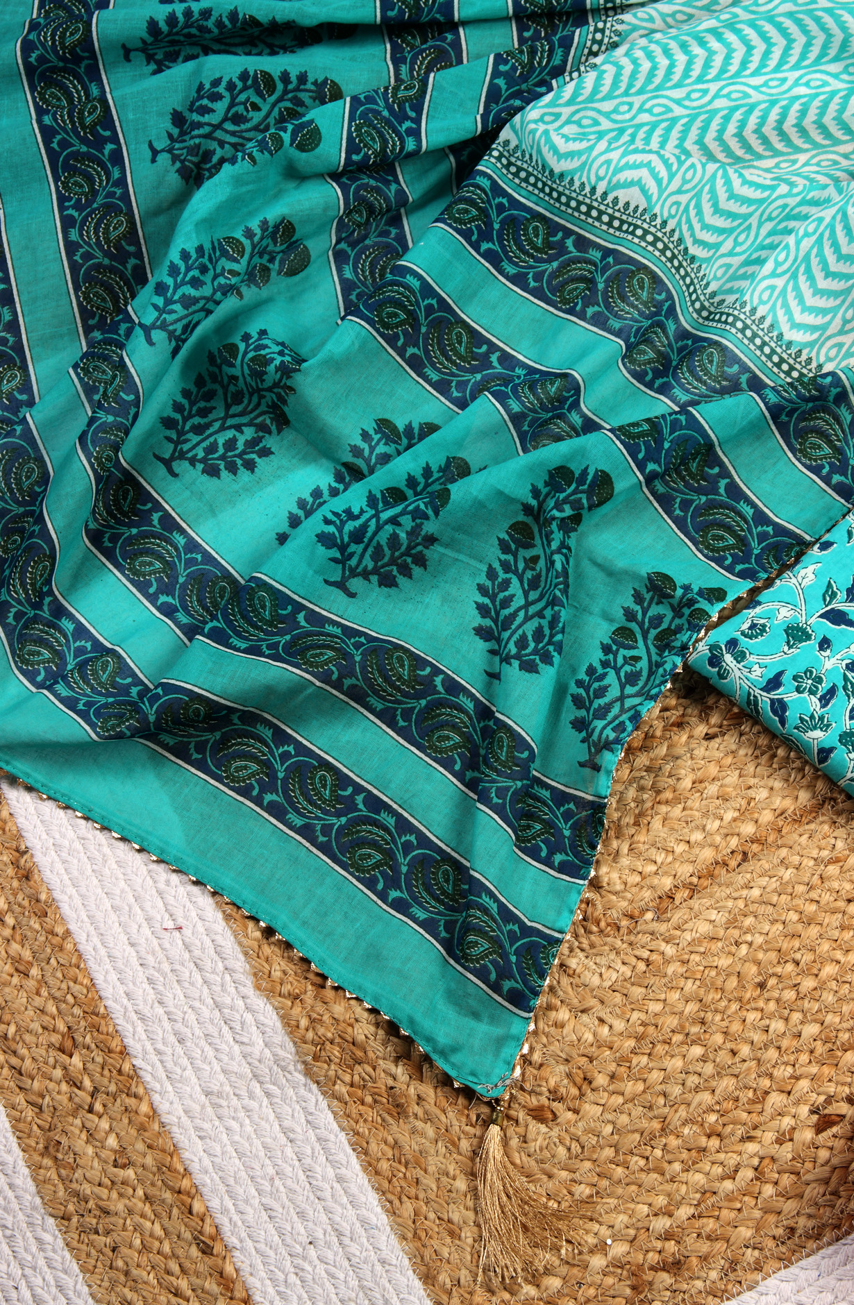 Firozi Cotton Printed Unstitched Salwar Dress Material - MANCHALI-60B