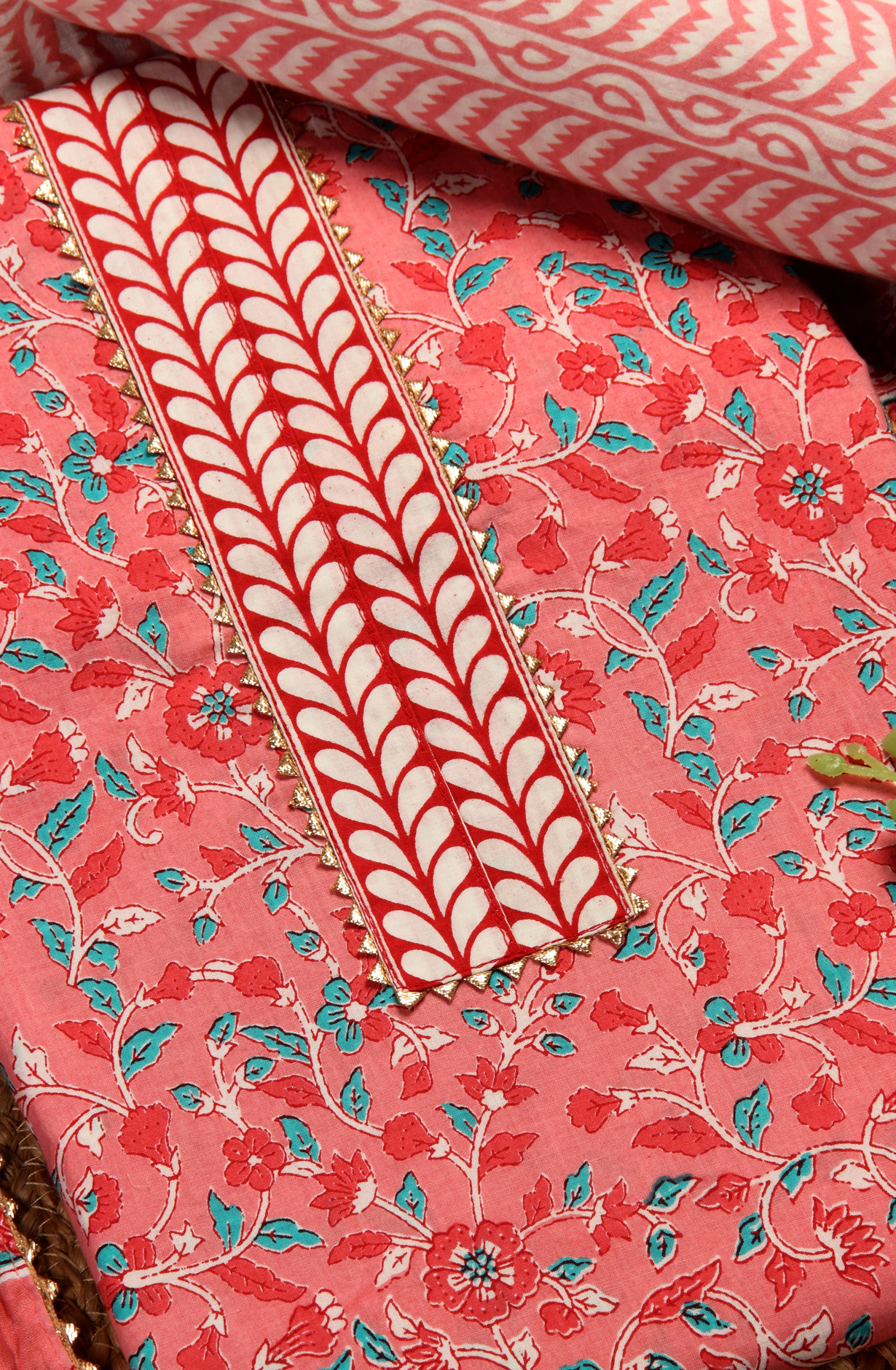 Peach Cotton Printed Unstitched Salwar Dress Material - MANCHALI-60C