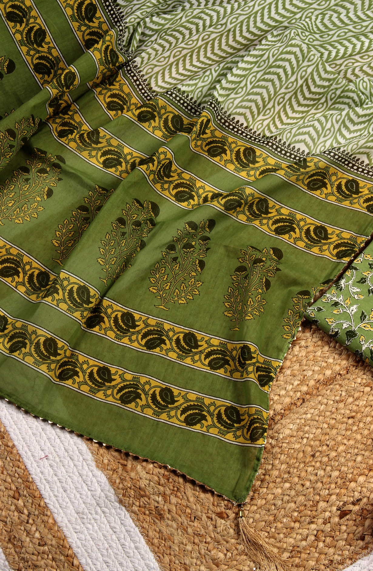 Mehndi Cotton Printed Unstitched Salwar Dress Material - MANCHALI-60D