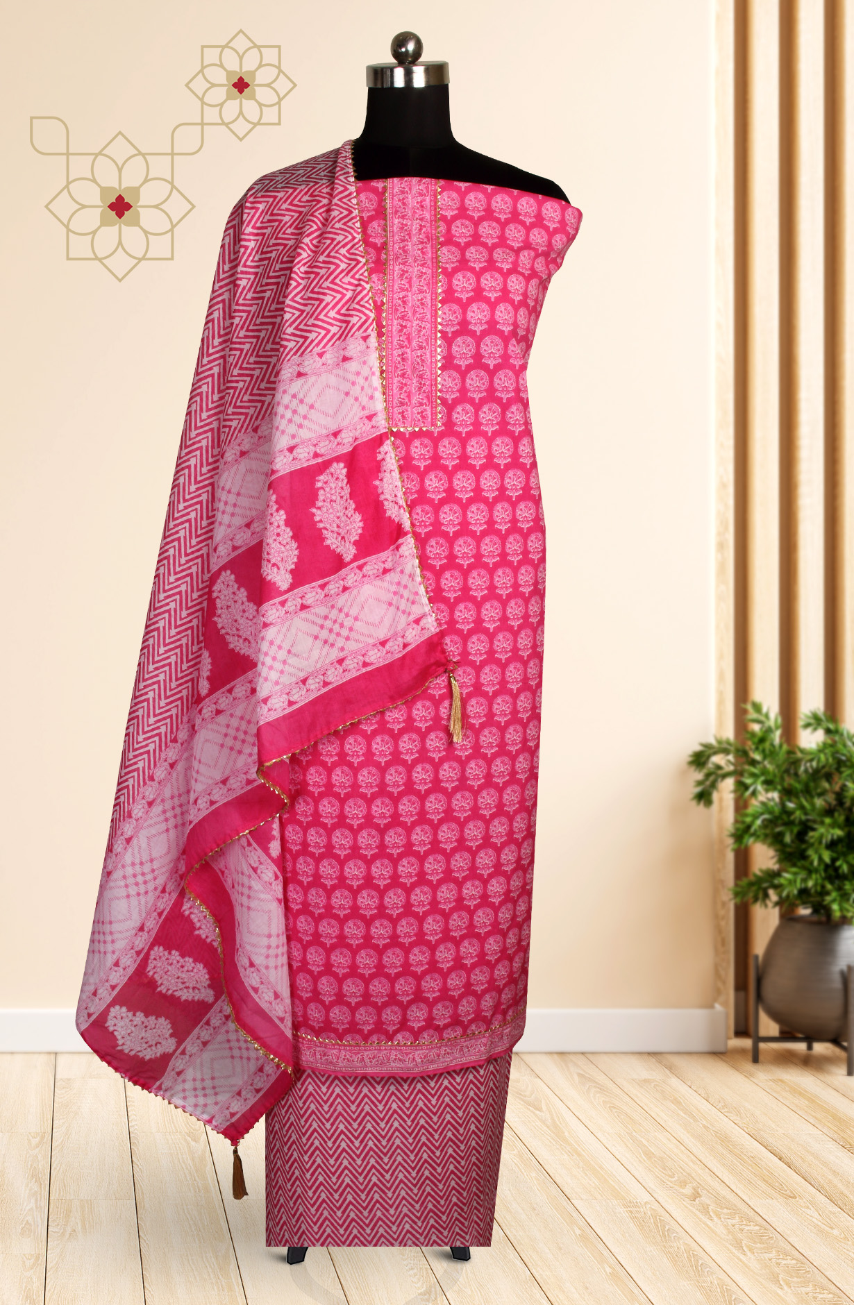 Pink Cotton Printed Unstitched Salwar Dress Material - MANCHALI-63A