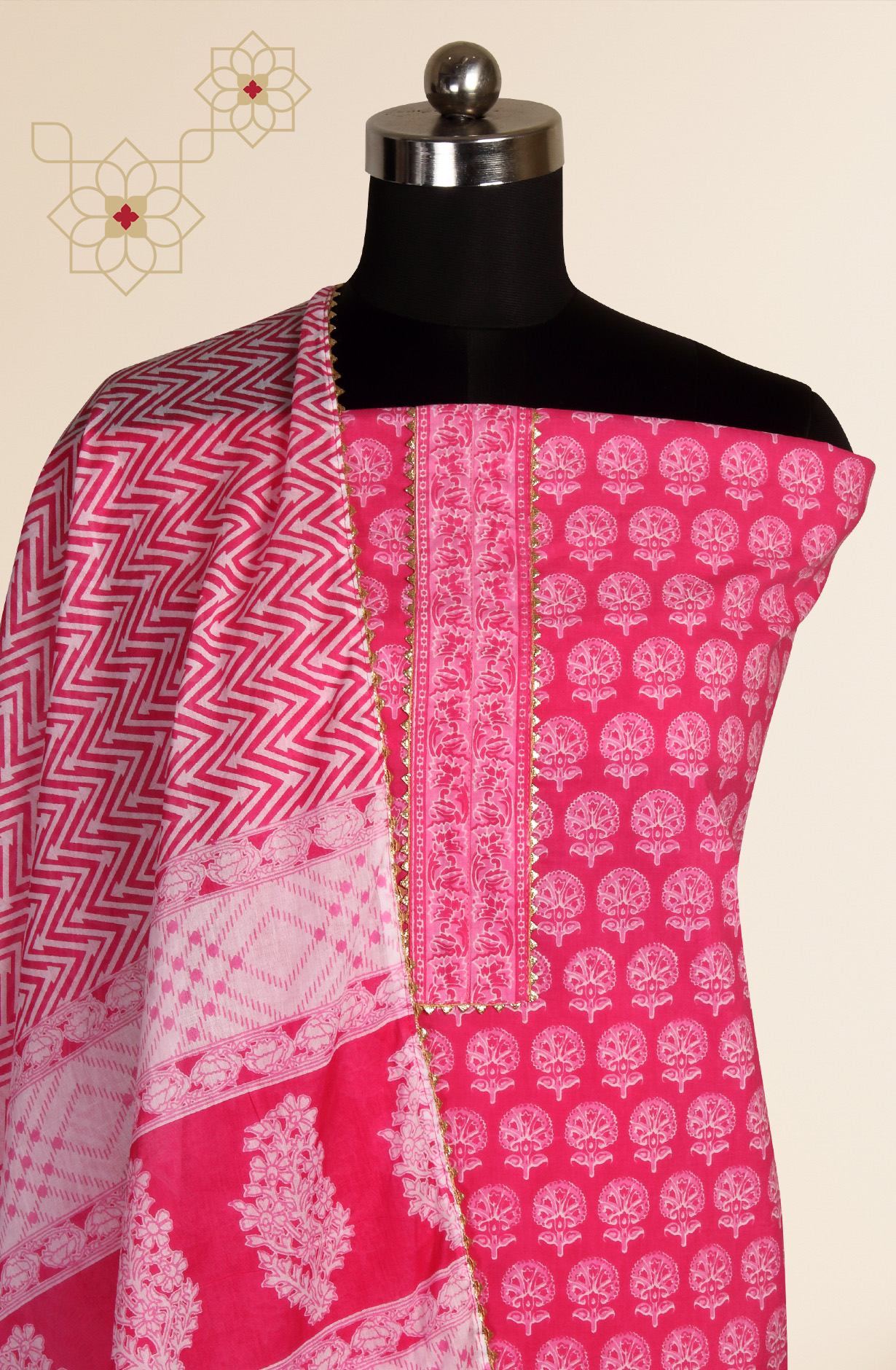 Pink Cotton Printed Unstitched Salwar Dress Material - MANCHALI-63A