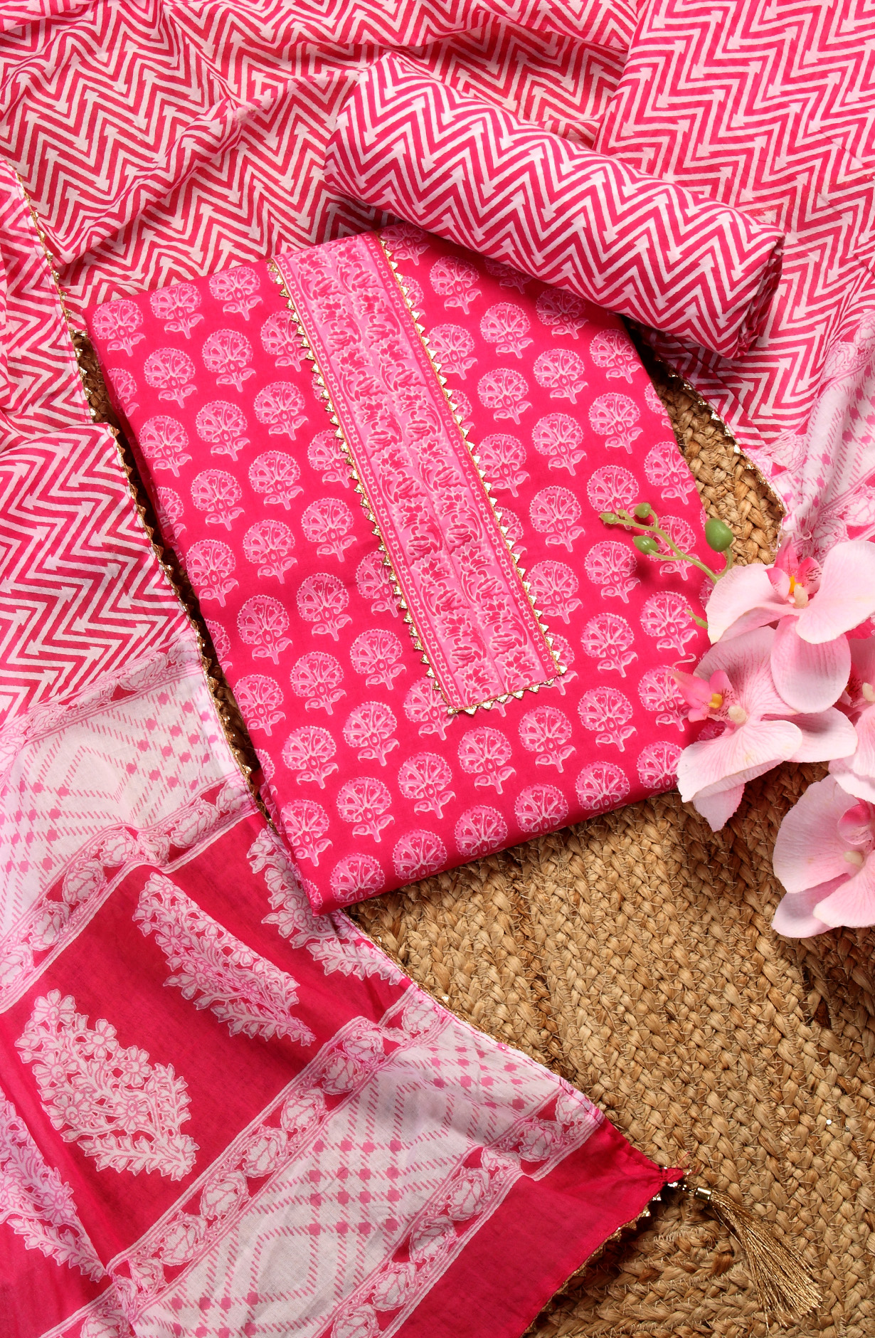 Pink Cotton Printed Unstitched Salwar Dress Material - MANCHALI-63A