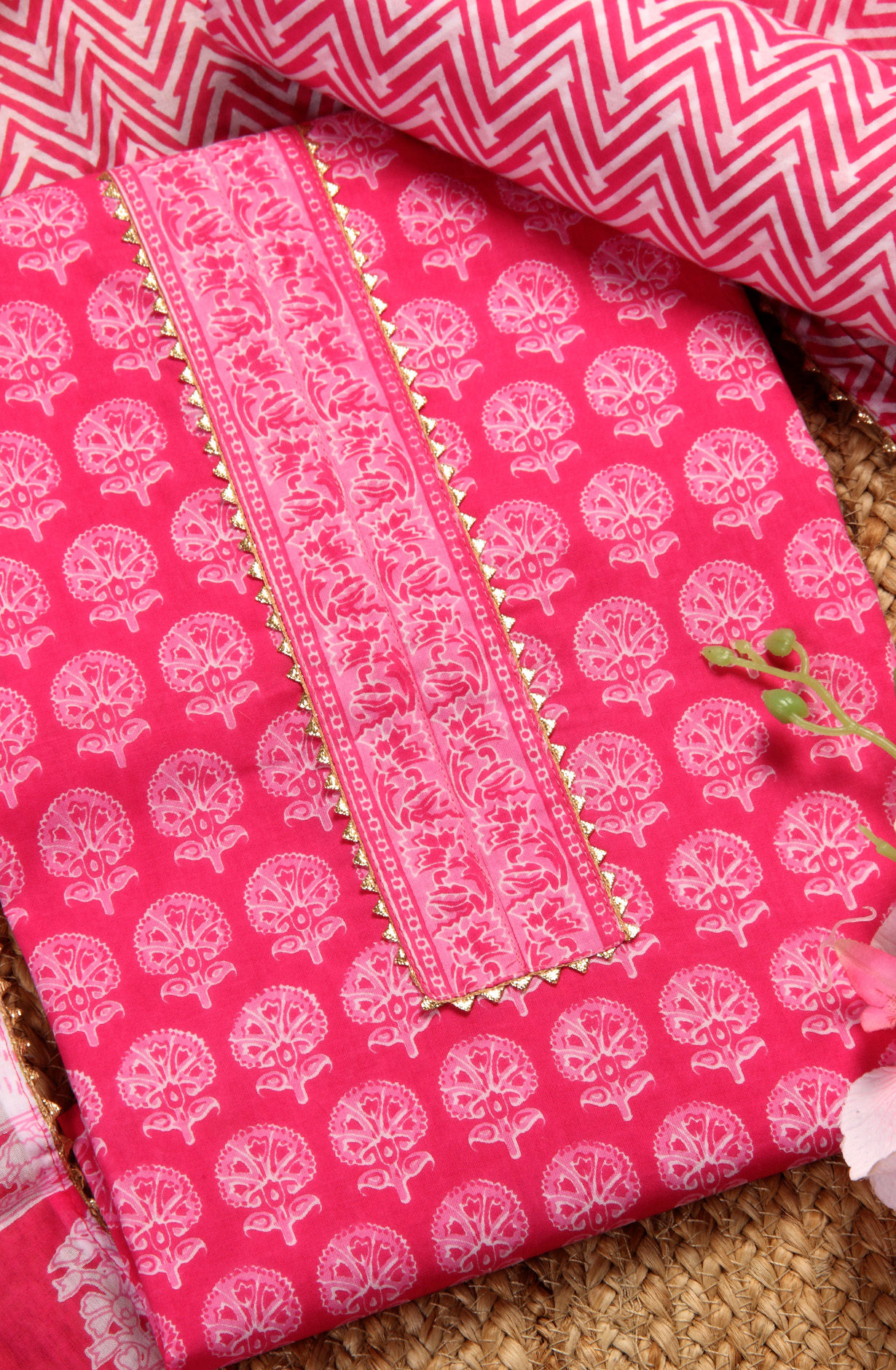 Pink Cotton Printed Unstitched Salwar Dress Material - MANCHALI-63A