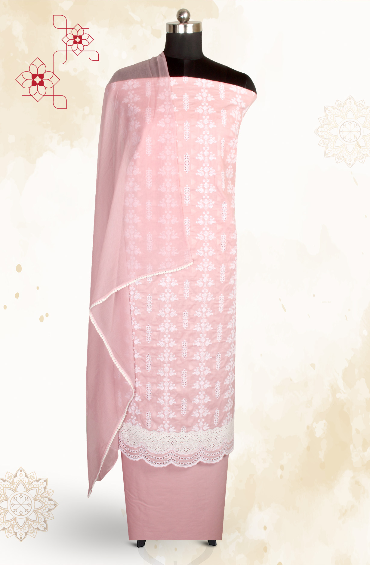 Pink Embroidered Exclusive Salwar Kameez with Chiffon Dupatta - MANNS13781A
