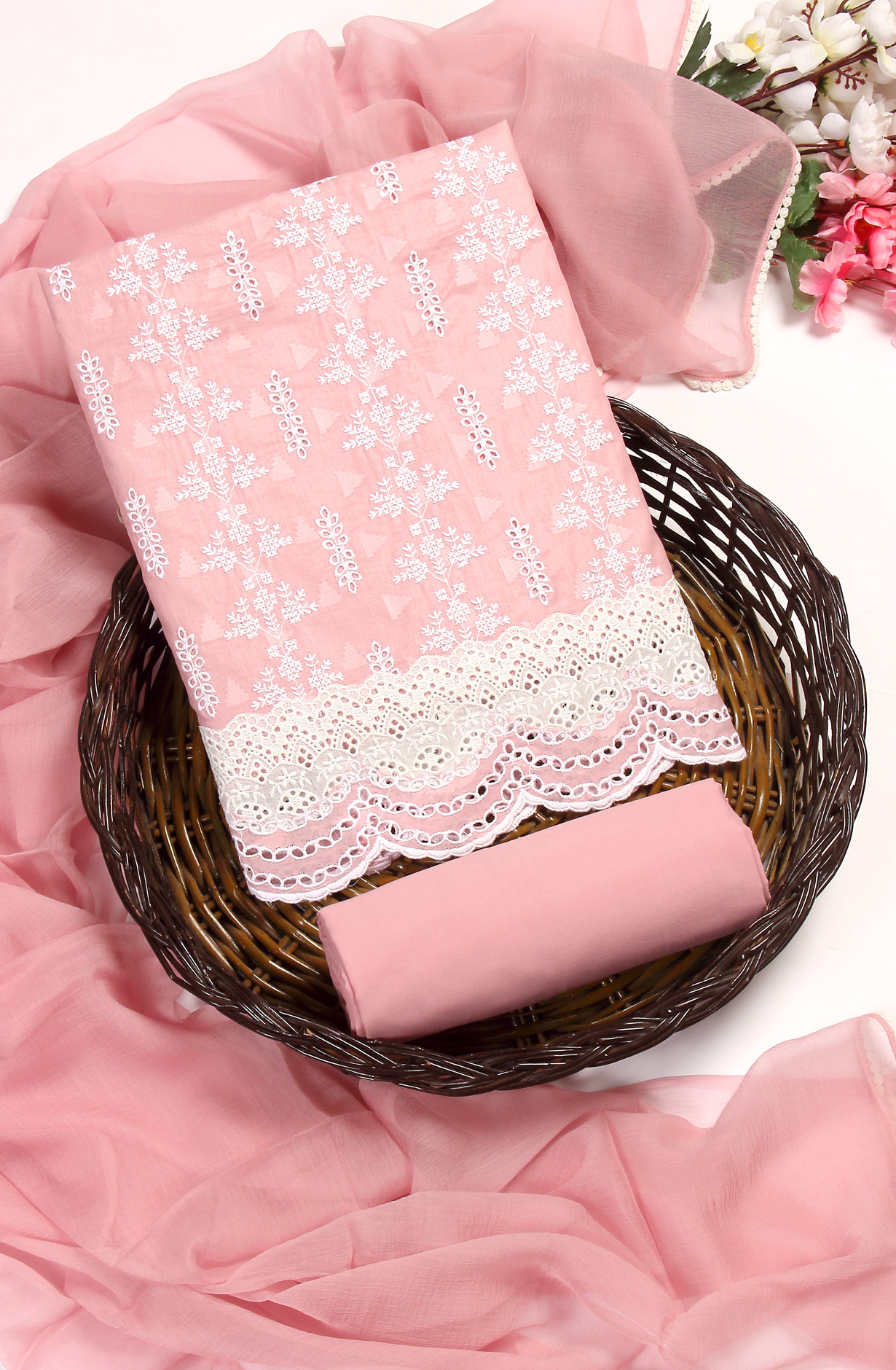 Pink Embroidered Exclusive Salwar Kameez with Chiffon Dupatta - MANNS13781A