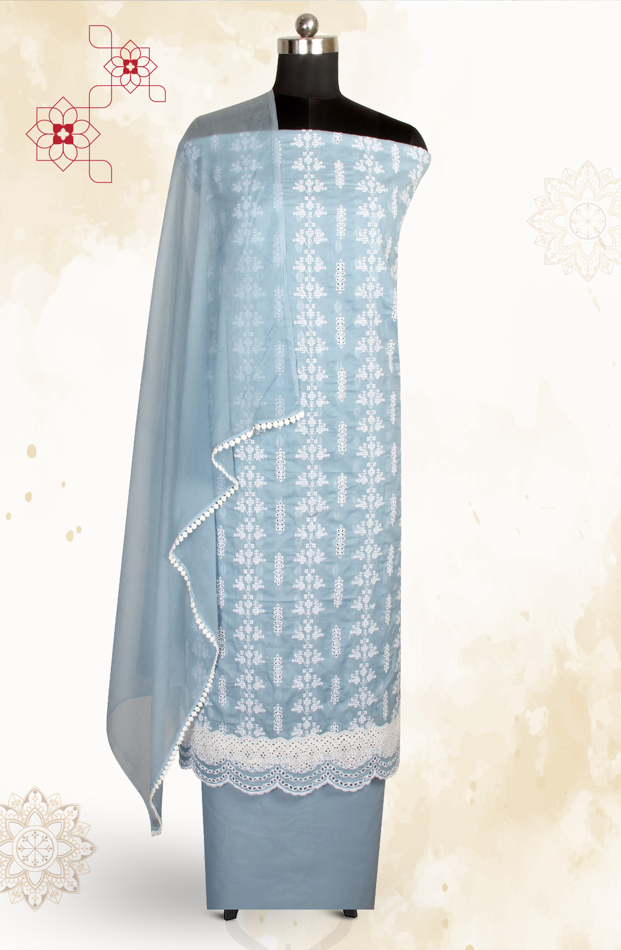 Pastel Grey Embroidered Exclusive Salwar Kameez with Chiffon Dupatta - MANNS13781B