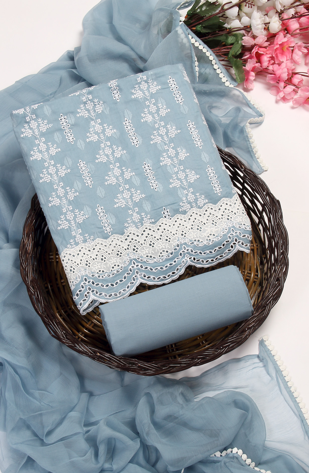 Pastel Grey Embroidered Exclusive Salwar Kameez with Chiffon Dupatta - MANNS13781B