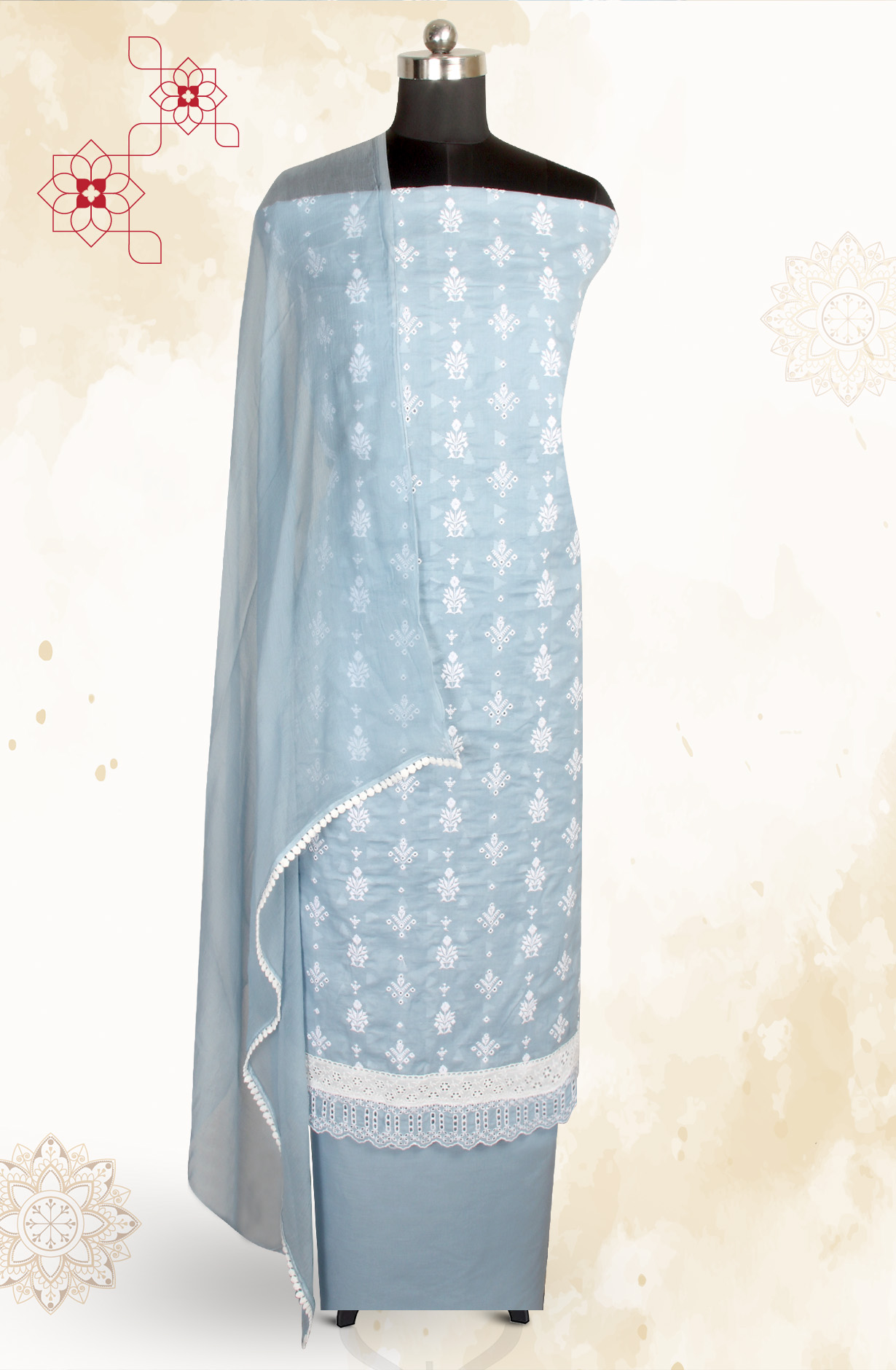 Pastel Grey Embroidered Exclusive Salwar Kameez with Chiffon Dupatta - MANNS13793B