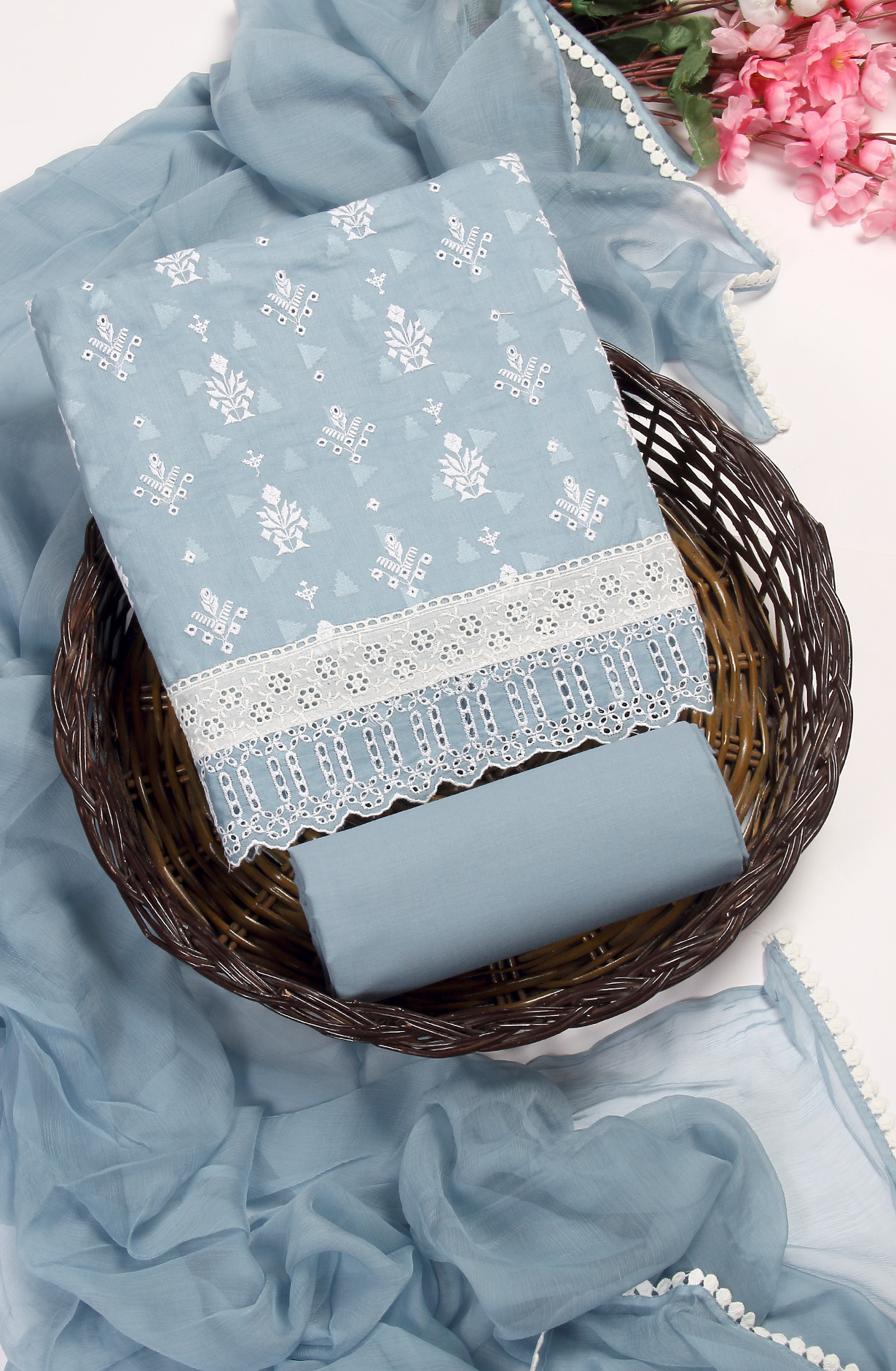 Pastel Grey Embroidered Exclusive Salwar Kameez with Chiffon Dupatta - MANNS13793B