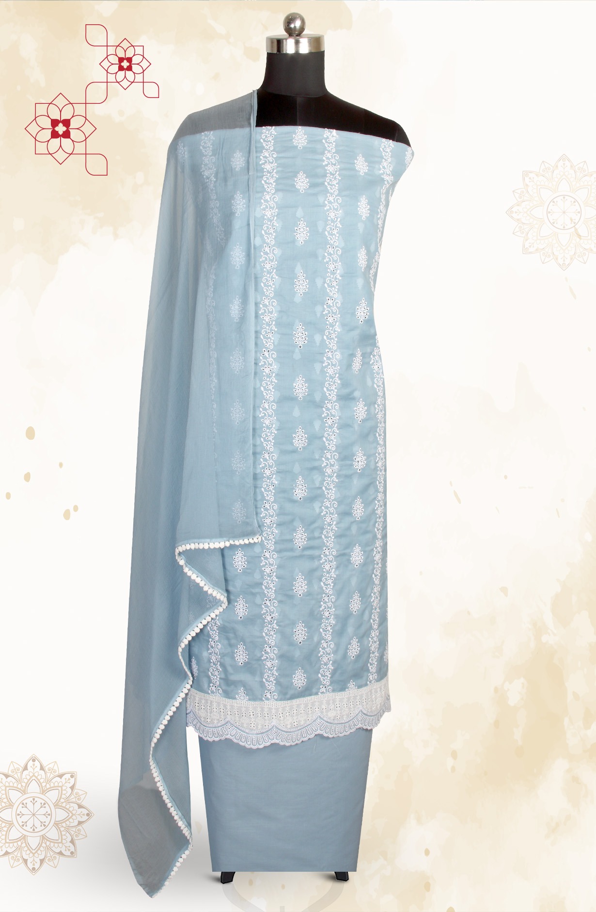 Pastel Grey Embroidered Exclusive Salwar Kameez with Chiffon Dupatta - MANNS13799B