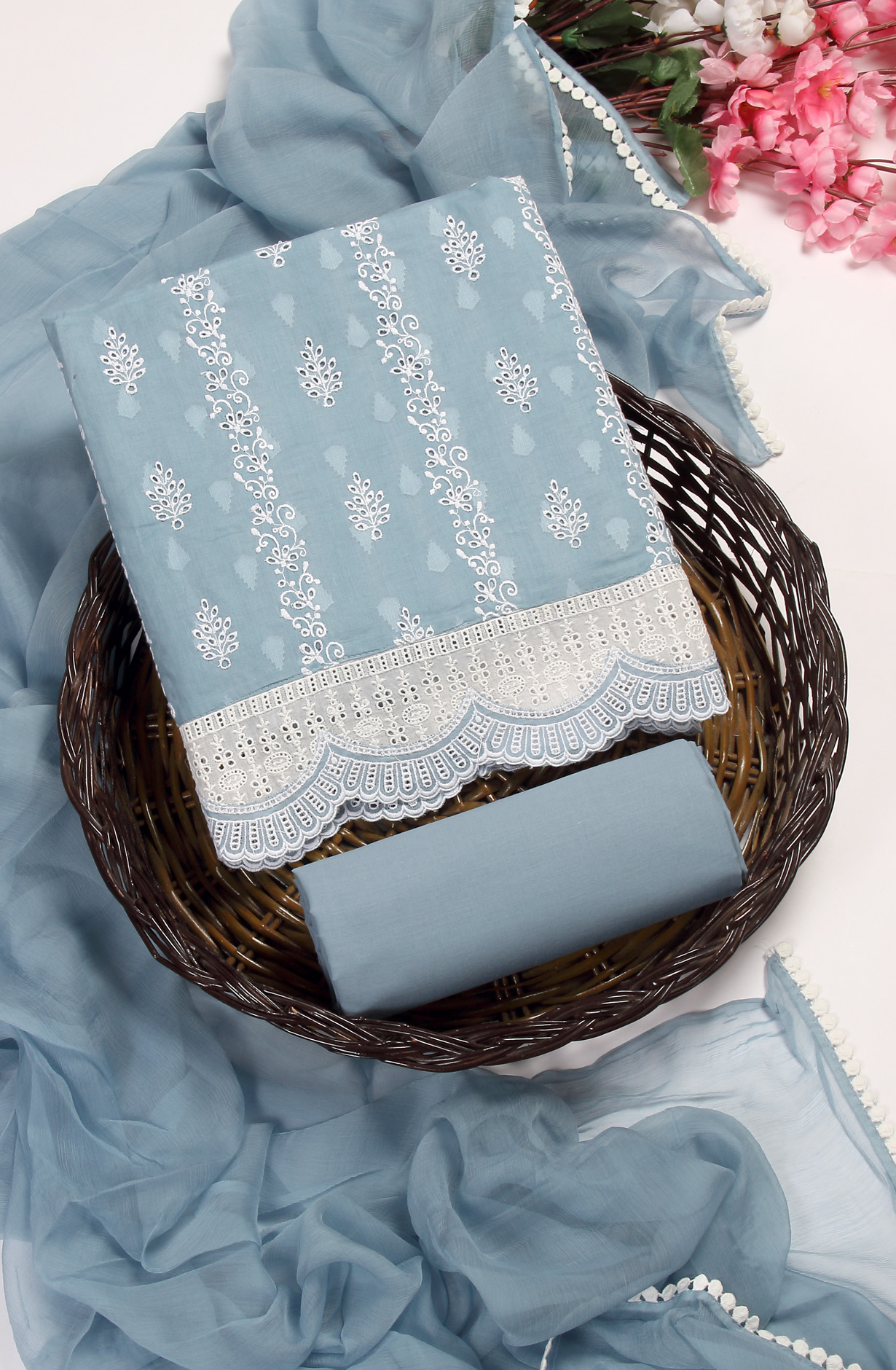 Pastel Grey Embroidered Exclusive Salwar Kameez with Chiffon Dupatta - MANNS13799B