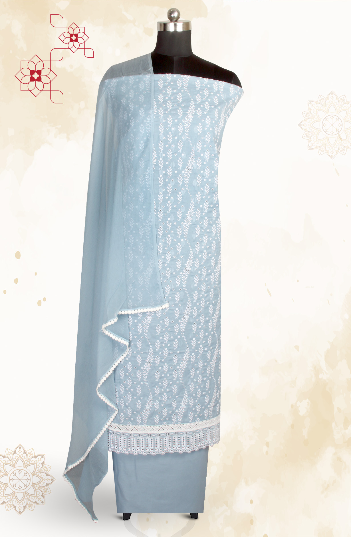 Pastel Grey Embroidered Exclusive Salwar Kameez with Chiffon Dupatta - MANNS13805A
