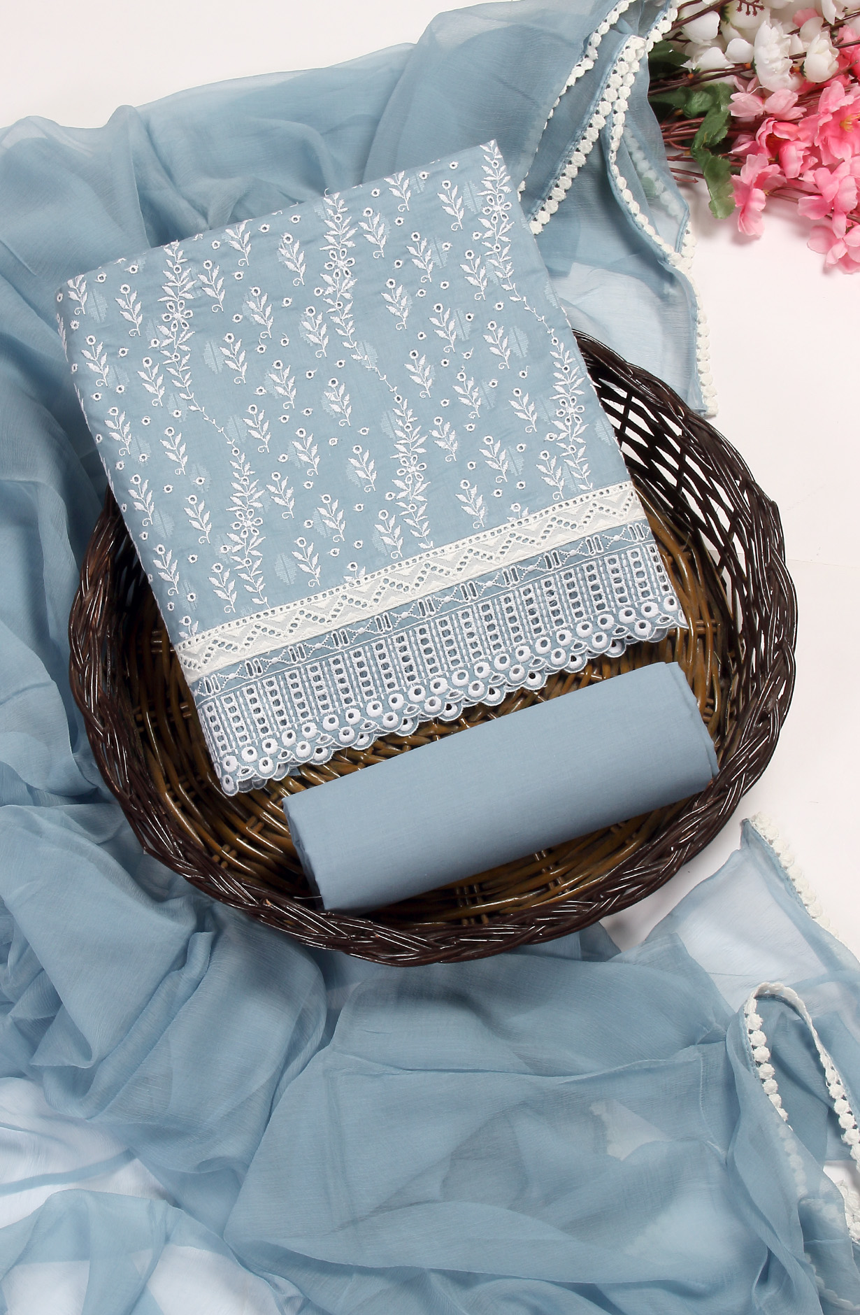 Pastel Grey Embroidered Exclusive Salwar Kameez with Chiffon Dupatta - MANNS13805A