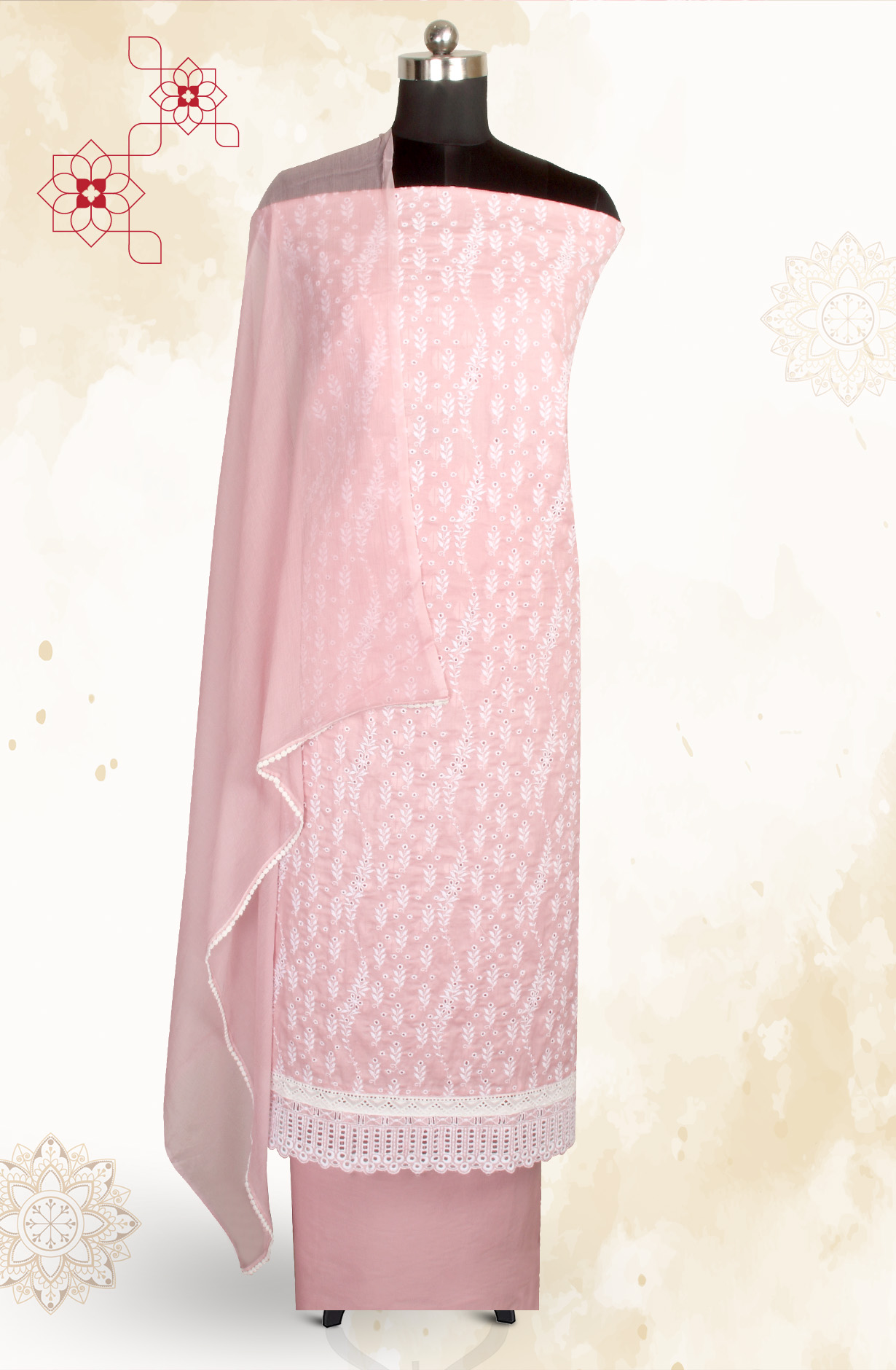 Pink Embroidered Exclusive Salwar Kameez with Chiffon Dupatta - MANNS13805B