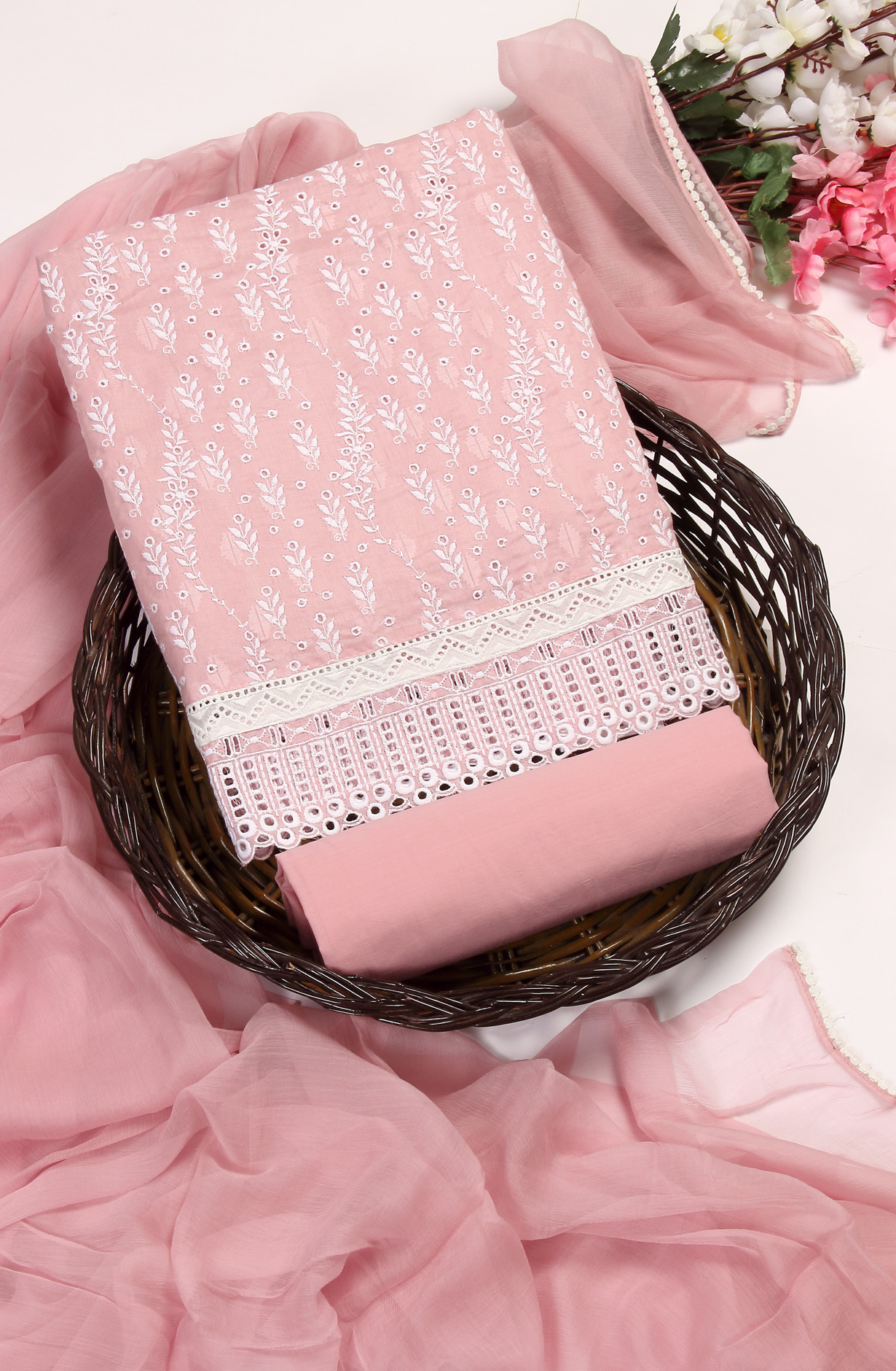 Pink Embroidered Exclusive Salwar Kameez with Chiffon Dupatta - MANNS13805B