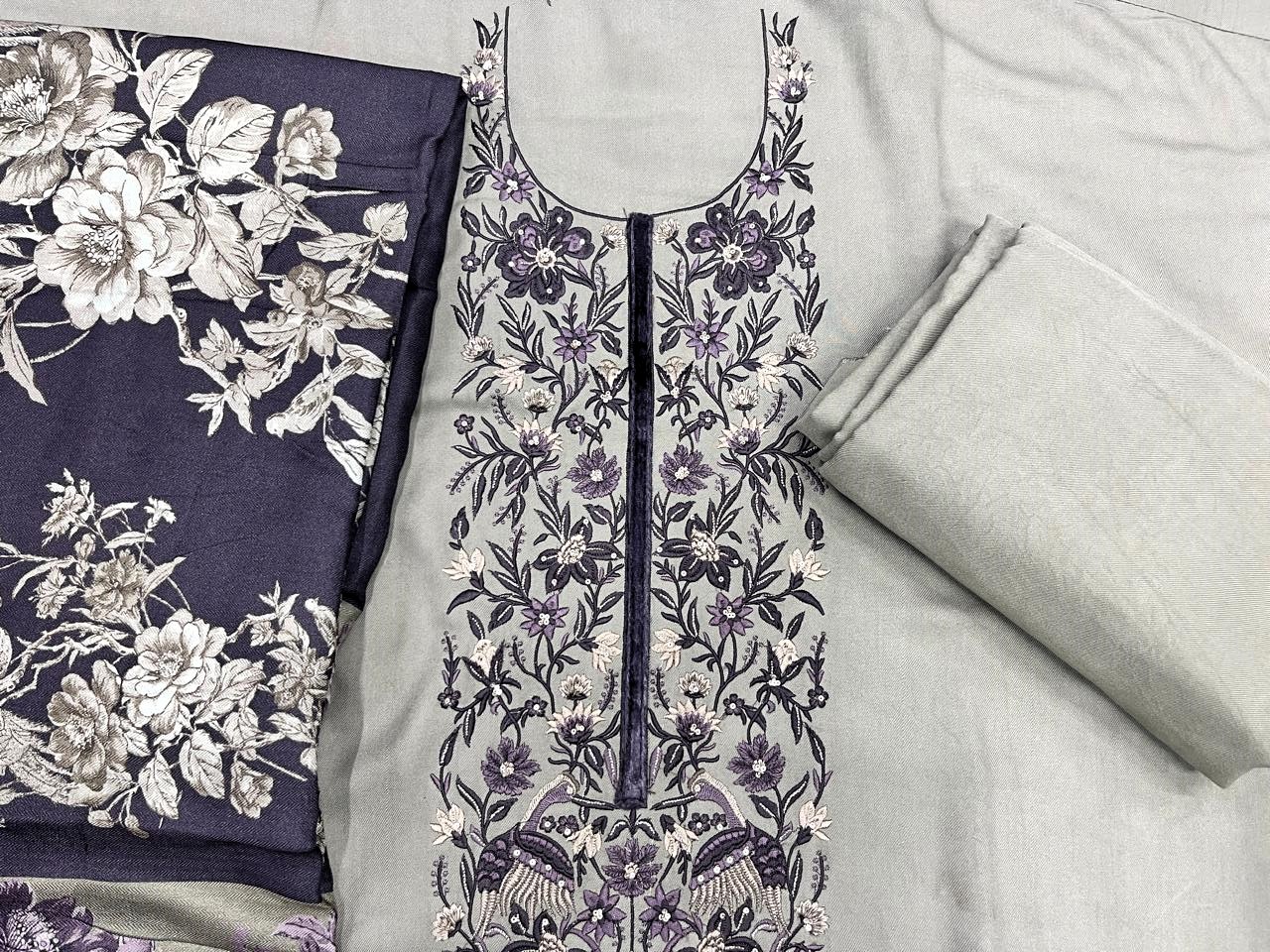 Pure Woolen Pashmina Jacquard Salwaar Kameez with Pashmina Shawl- MAR2337C