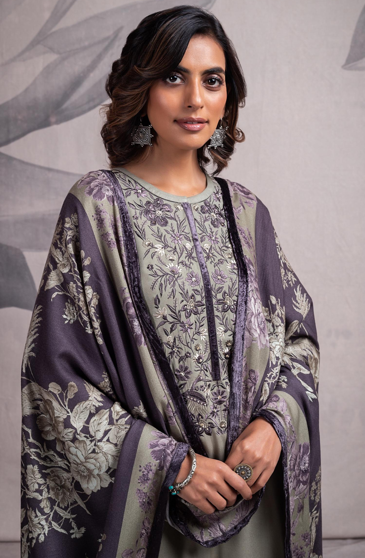 Green Pashmina Salwaar Kameez with Beautiful Digital Printed Pashmina Shawl- MAR2337C