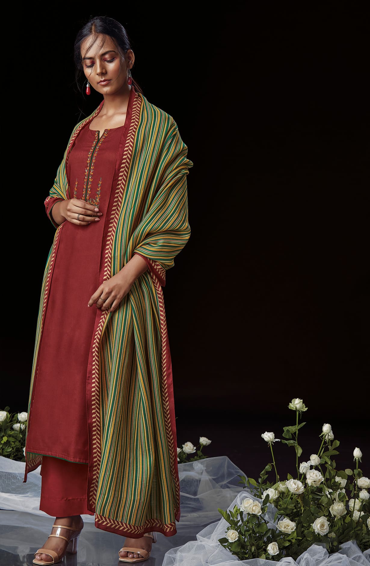 Maroon Spun Winterwear Printed Unstitched Salwar Kameez - ARSS1173B