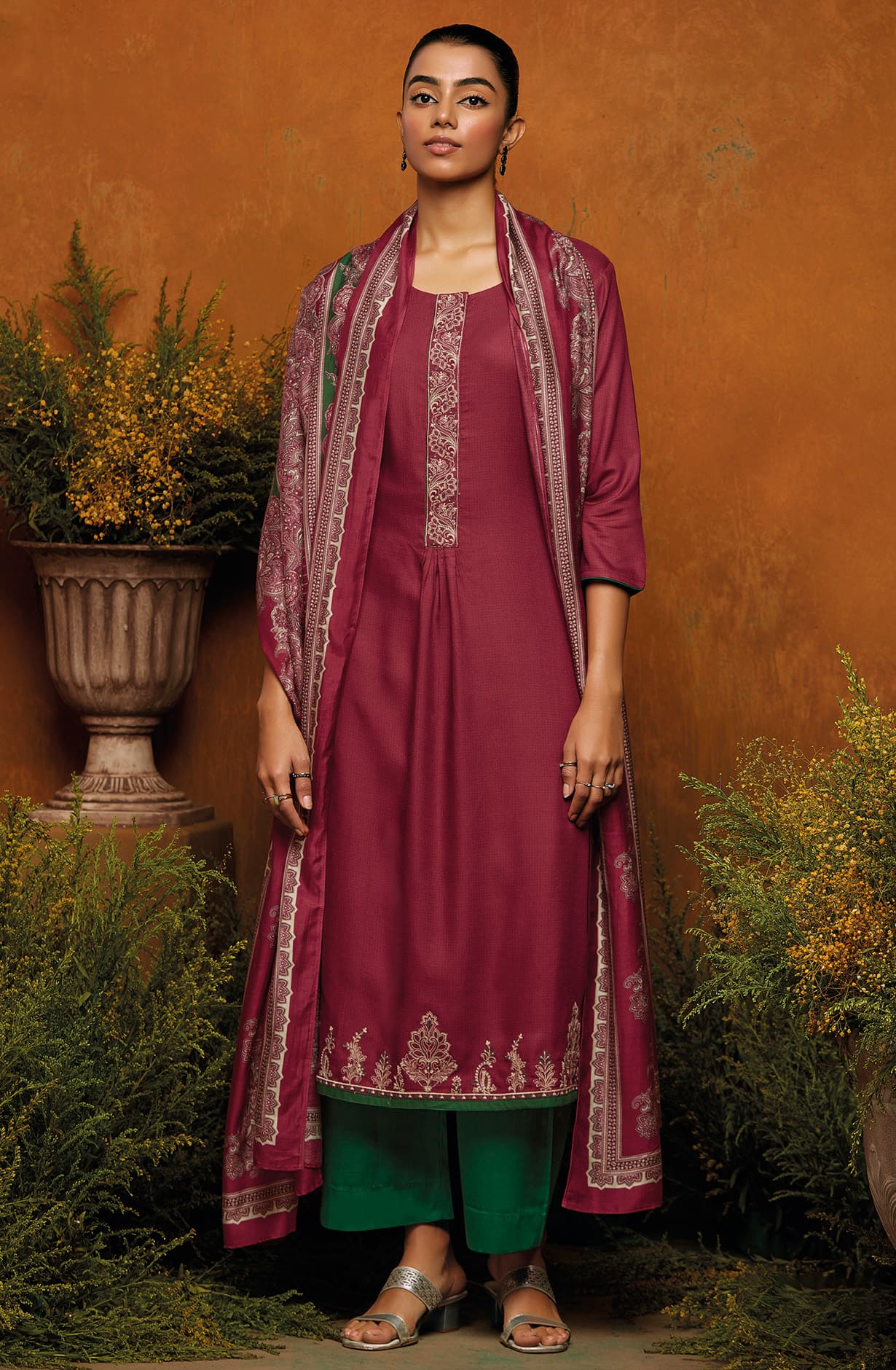 Maroon Spun Winterwear Printed Unstitched Salwar Kameez - KEYS1176D