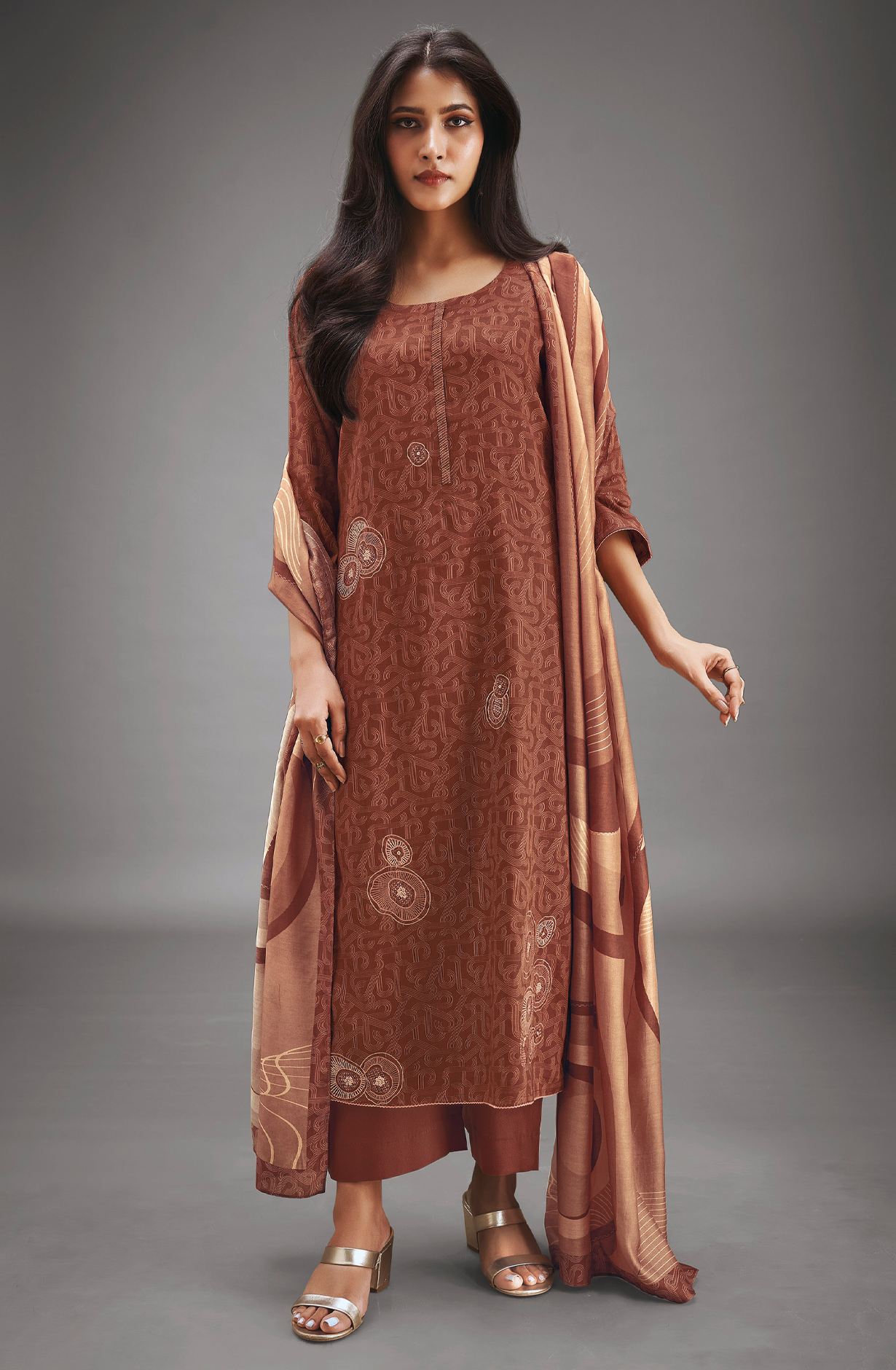 Rust Cotton Digital Printed Unstitched Salwar Suit - MARS1813A