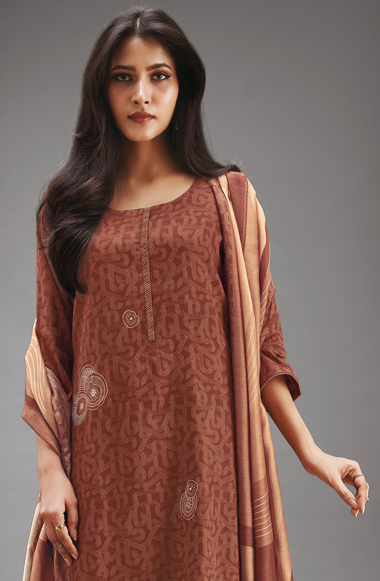 Rust Cotton Digital Printed Unstitched Salwar Suit - MARS1813A