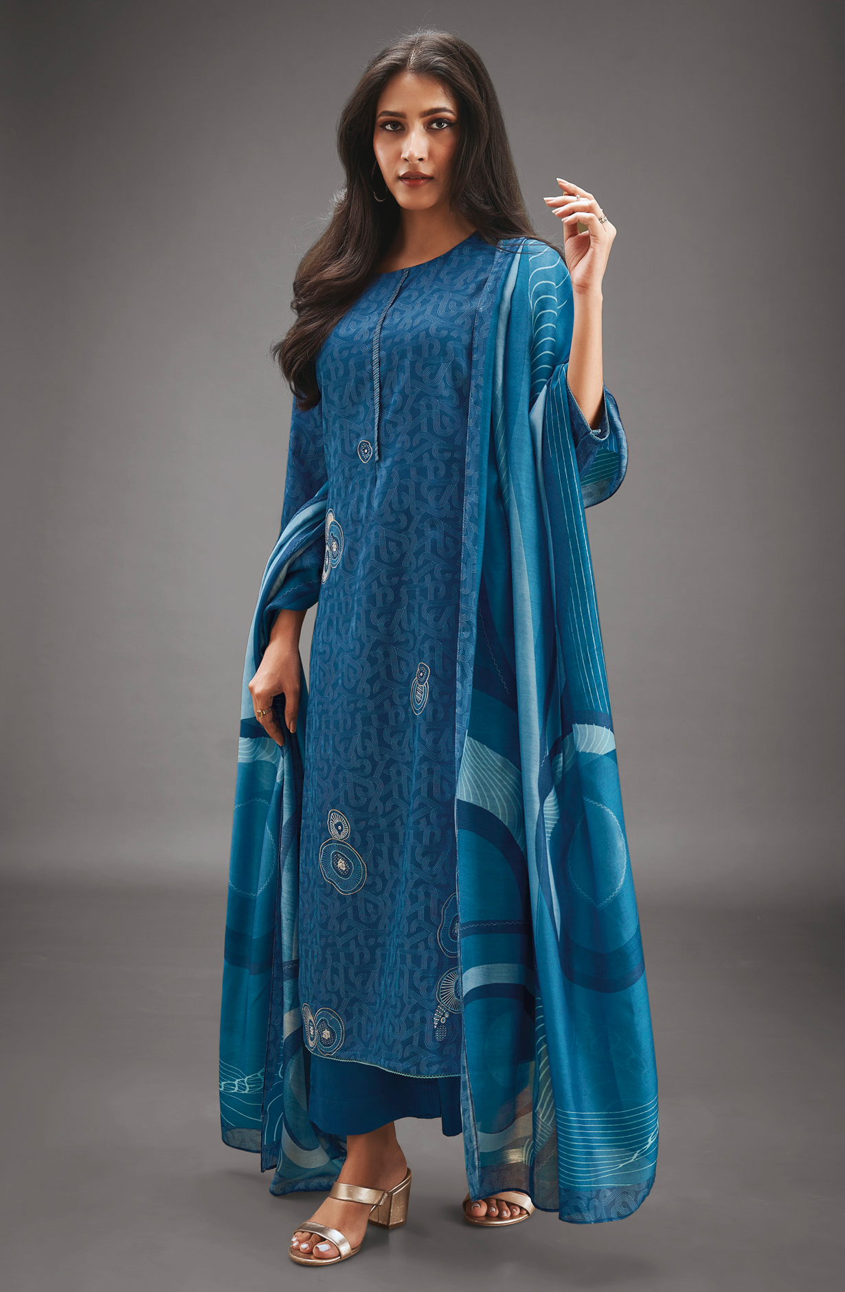 Blue Cotton Digital Printed Unstitched Salwar Suit - MARS1813C