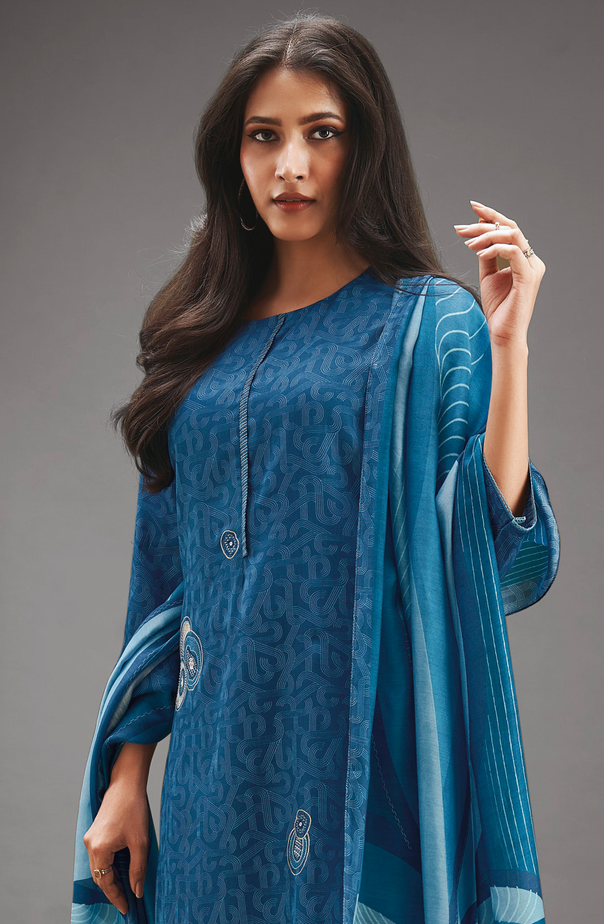 Blue Cotton Digital Printed Unstitched Salwar Suit - MARS1813C