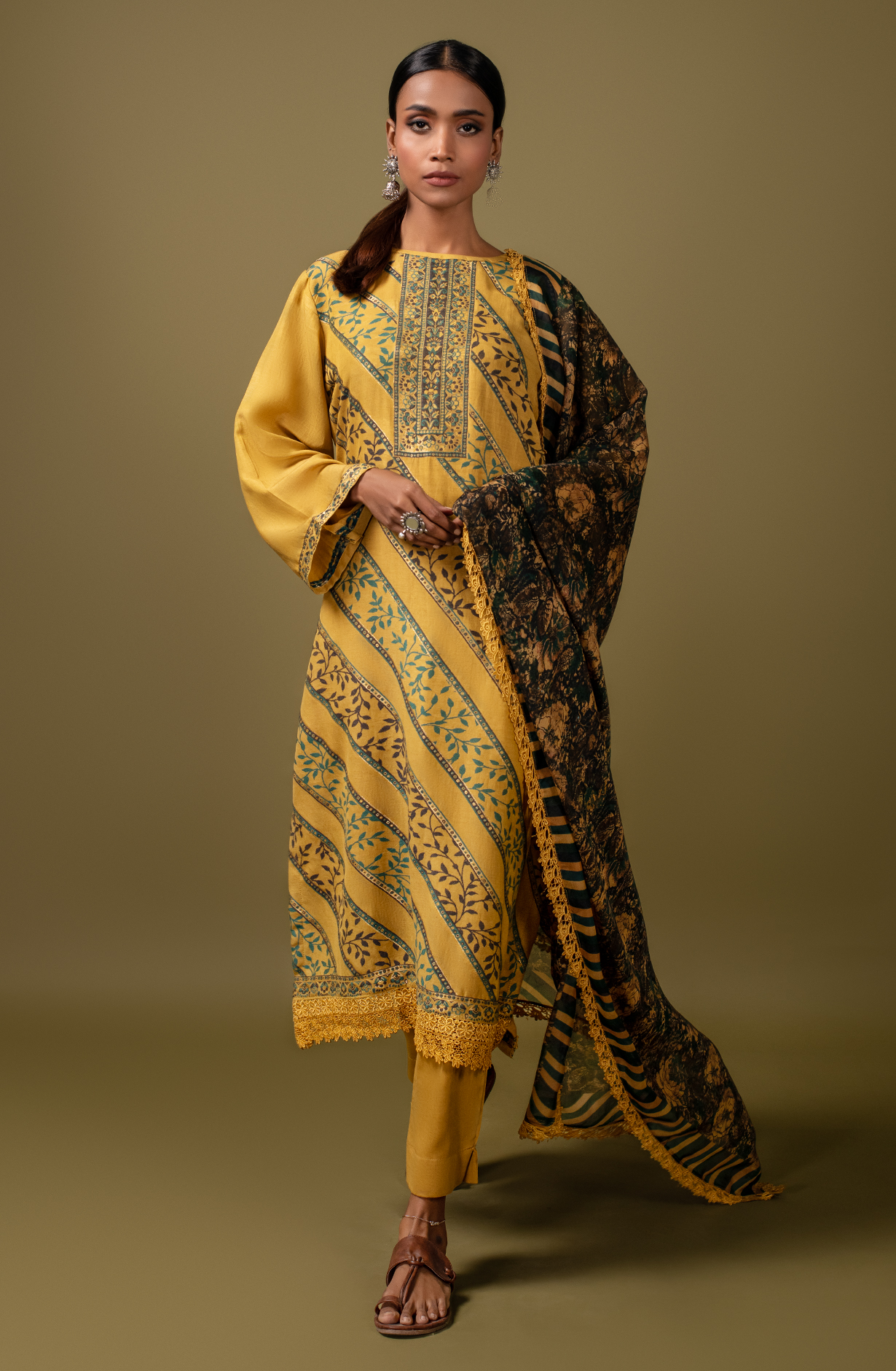 Mustard Linen Silk Exclusive Salwar Kameez with Organza Dupatta - MED1635C