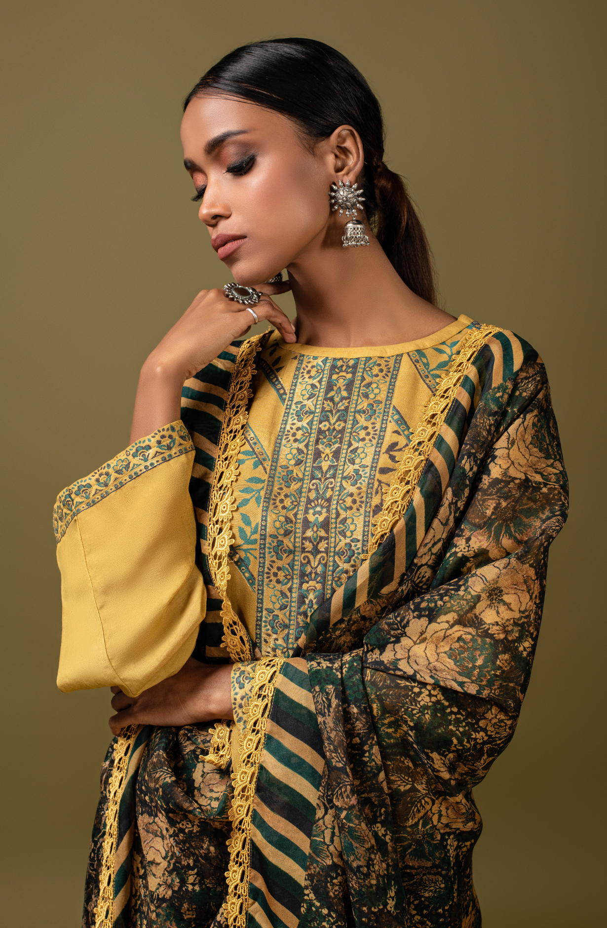 Mustard Linen Silk Exclusive Salwar Kameez with Organza Dupatta - MED1635C