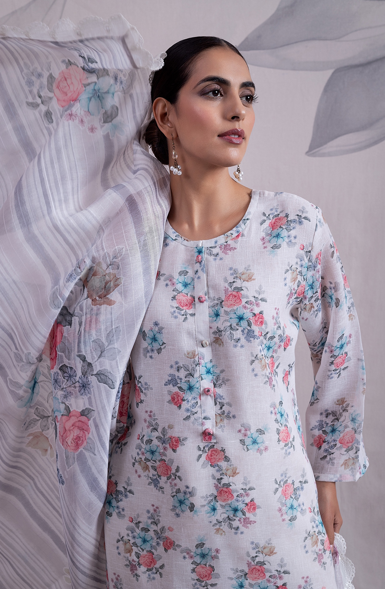 Cream Linen Exclusive Unstitched Salwar Kameez with Dupatta - MED2139