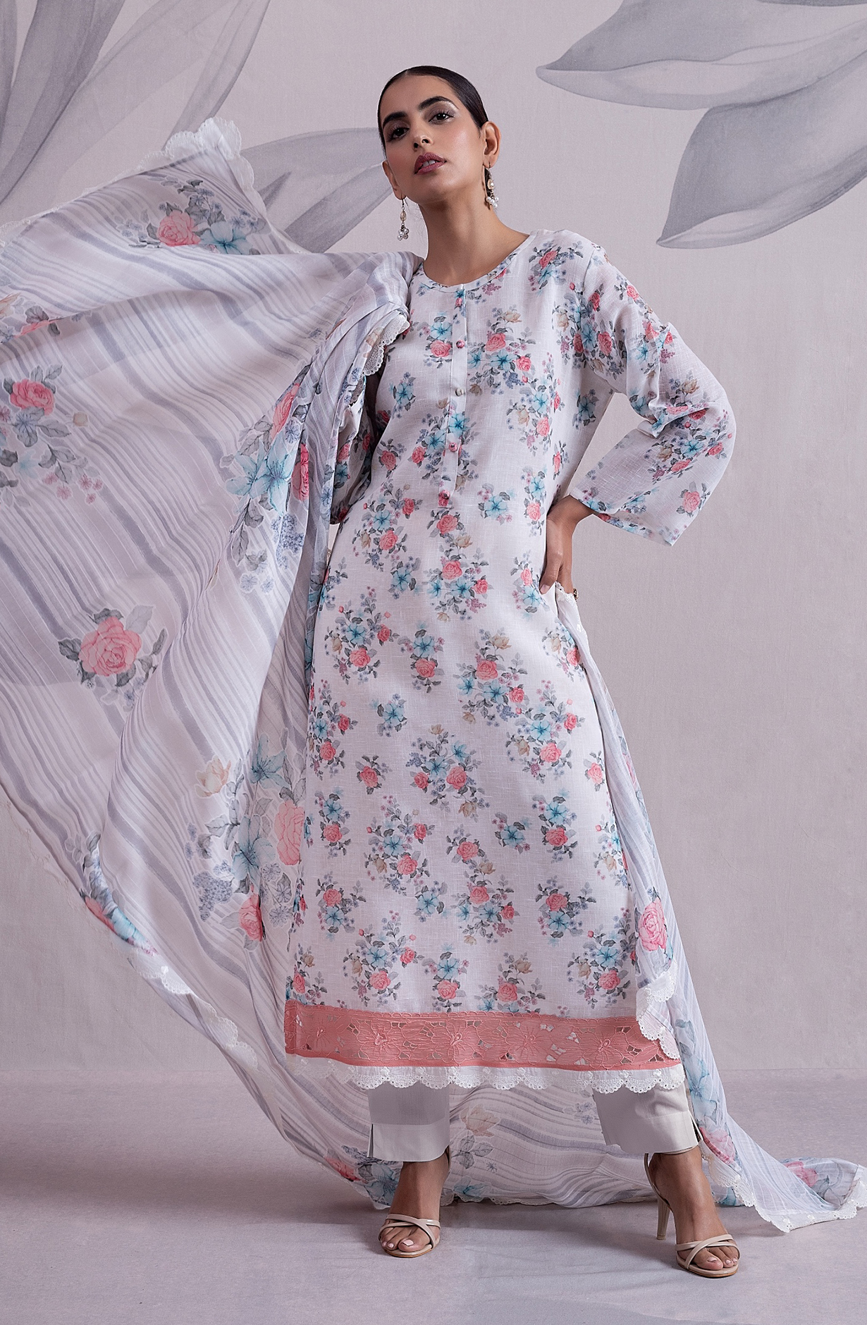 Cream Linen Exclusive Unstitched Salwar Kameez with Dupatta - MED2139