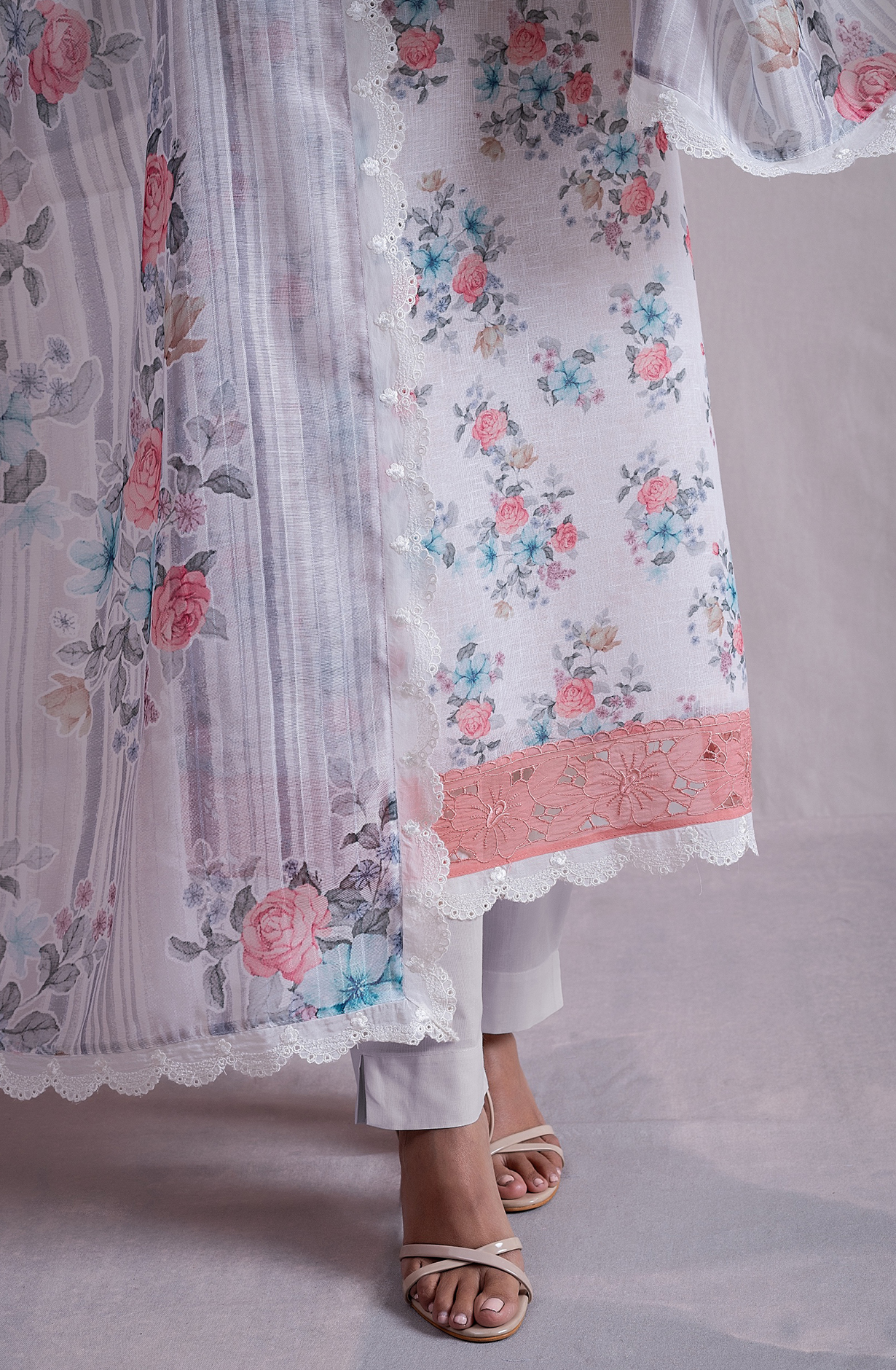 Cream Linen Exclusive Unstitched Salwar Kameez with Dupatta - MED2139