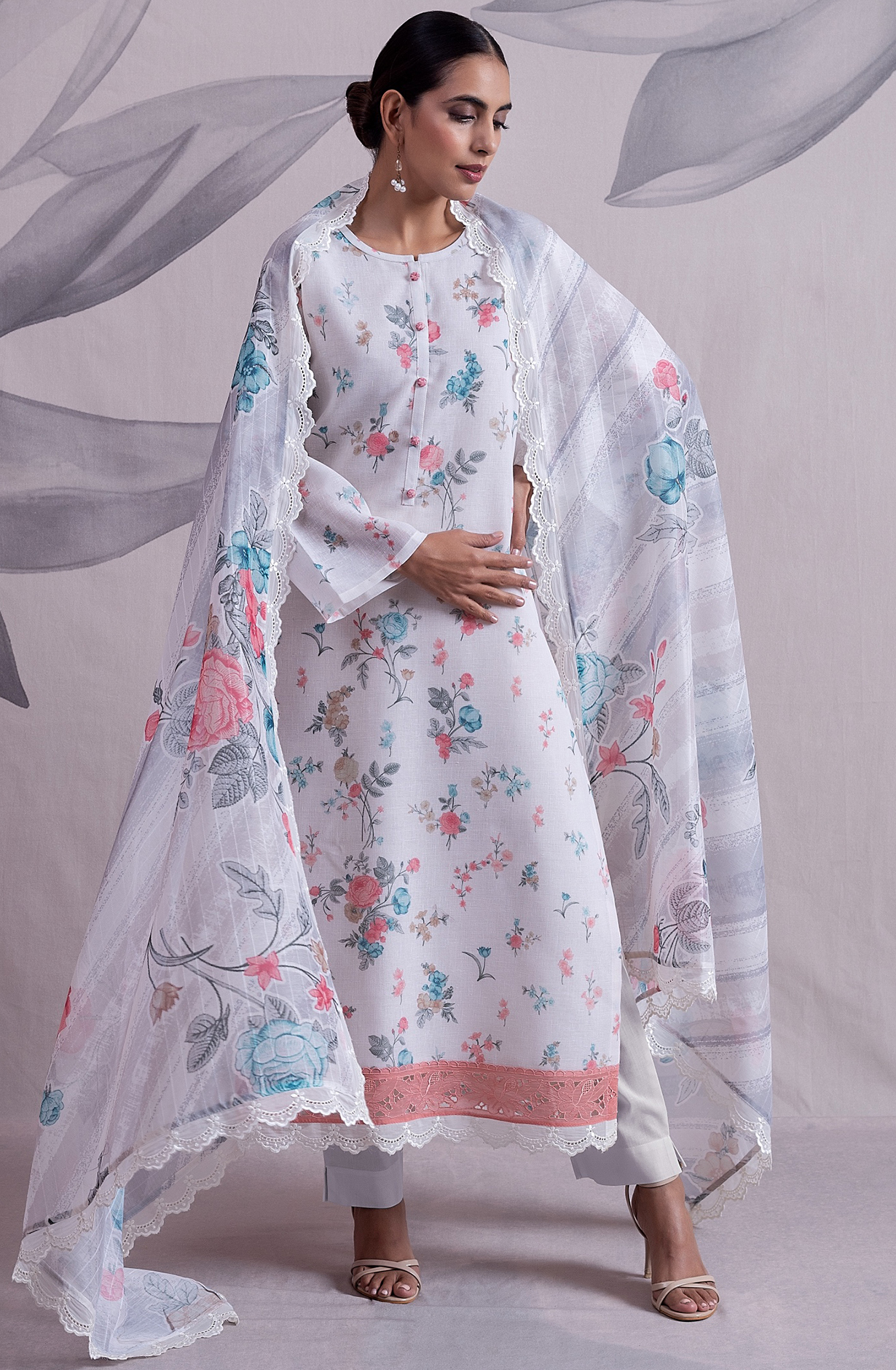 Cream Linen Exclusive Unstitched Salwar Kameez with Dupatta - MED2140