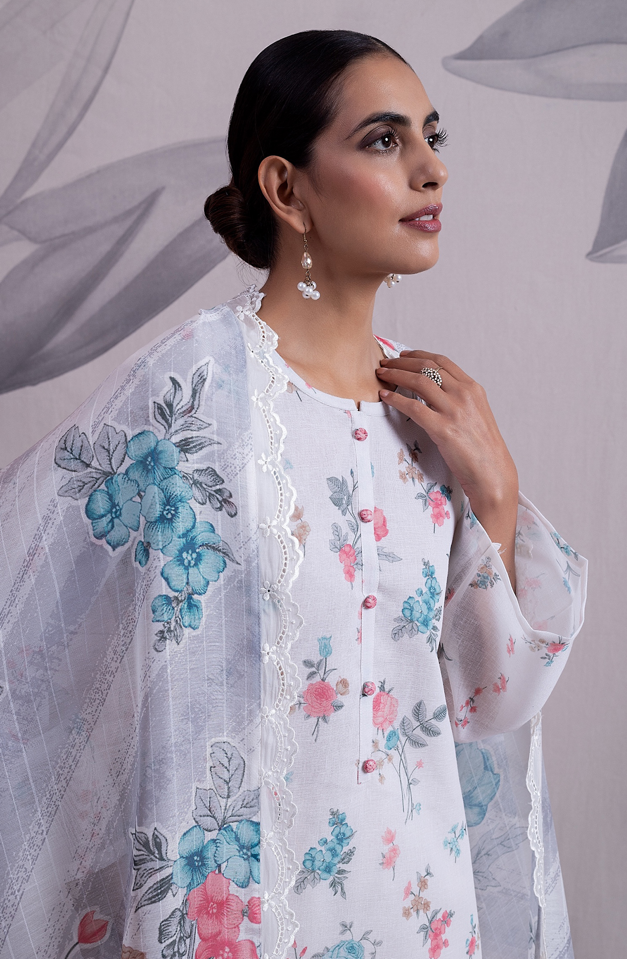 Cream Linen Exclusive Unstitched Salwar Kameez with Dupatta - MED2140