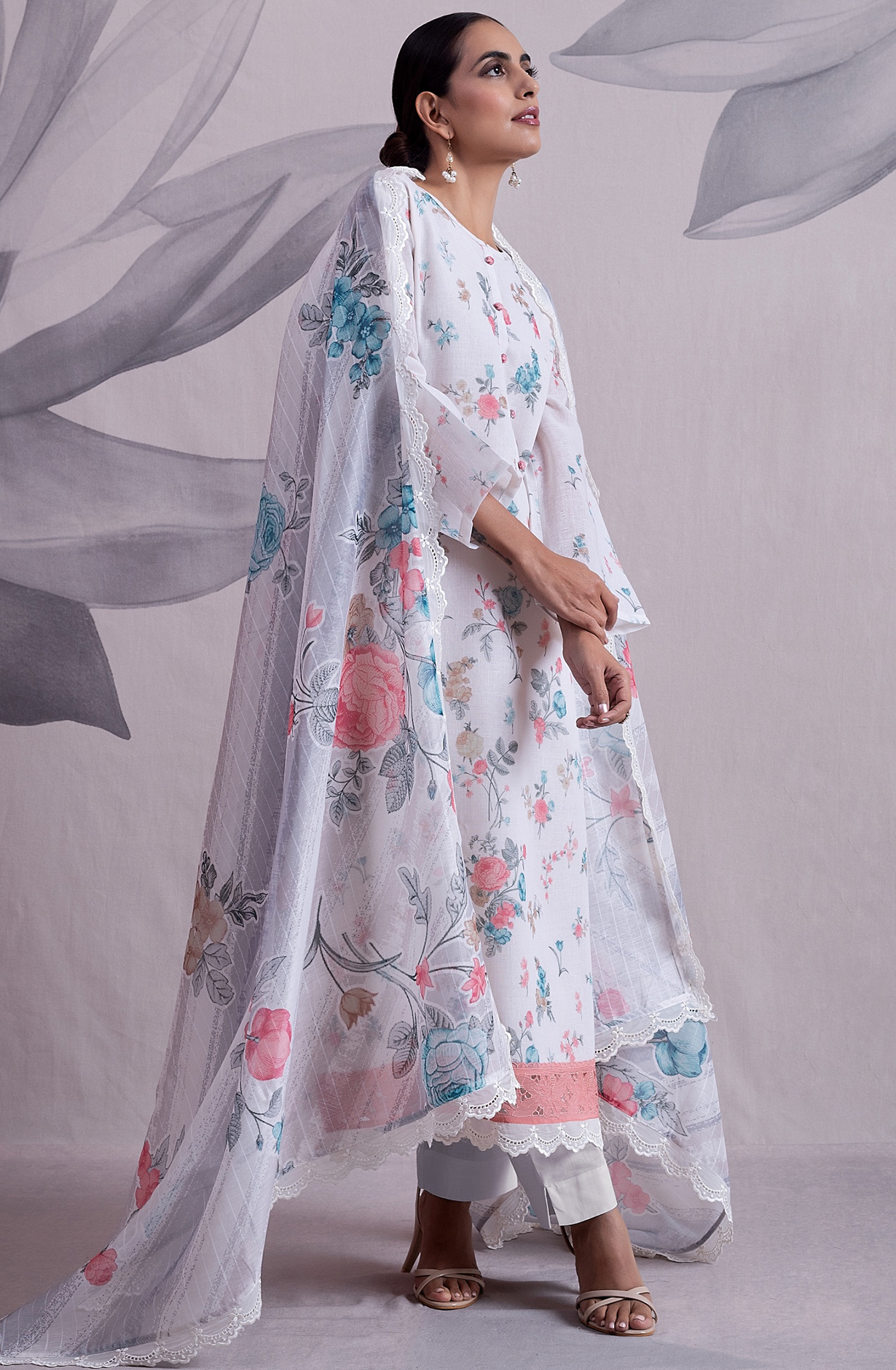 Cream Linen Exclusive Unstitched Salwar Kameez with Dupatta - MED2140