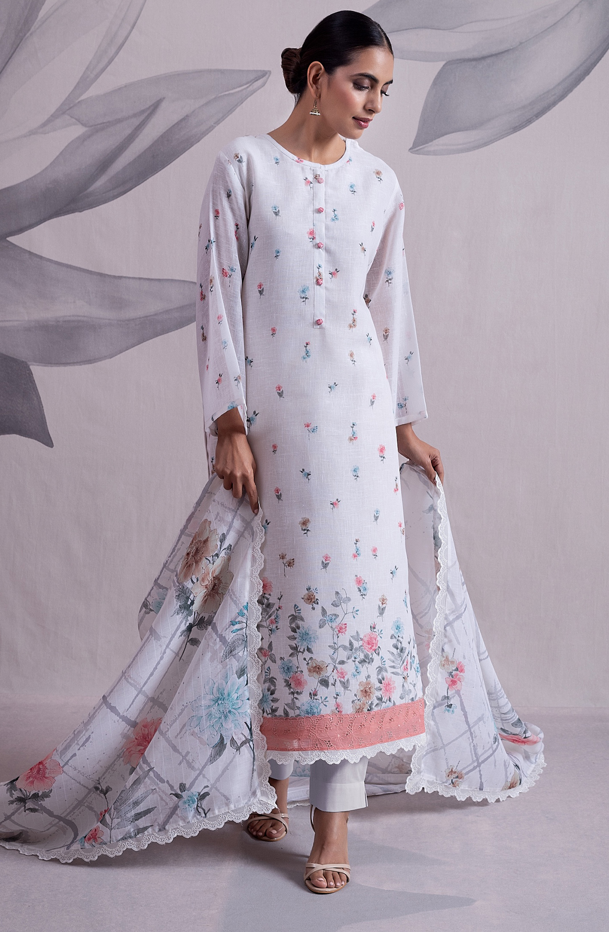 Cream Linen Exclusive Unstitched Salwar Kameez with Dupatta - MED2141