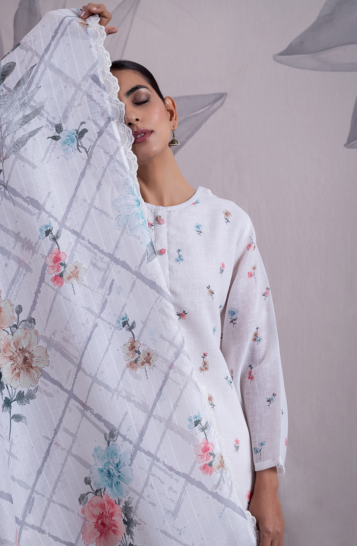 Cream Linen Exclusive Unstitched Salwar Kameez with Dupatta - MED2141