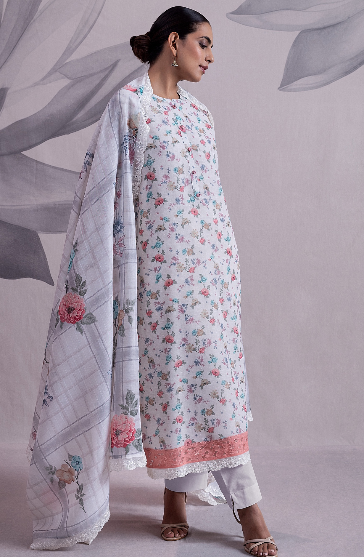 Cream Linen Exclusive Unstitched Salwar Kameez with Dupatta - MED2142