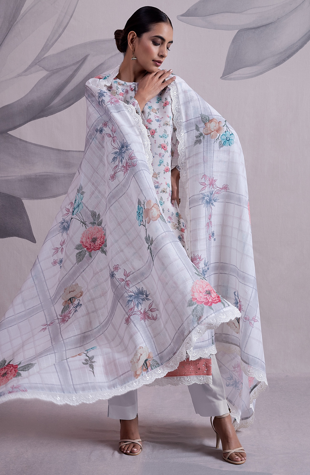 Cream Linen Exclusive Unstitched Salwar Kameez with Dupatta - MED2142