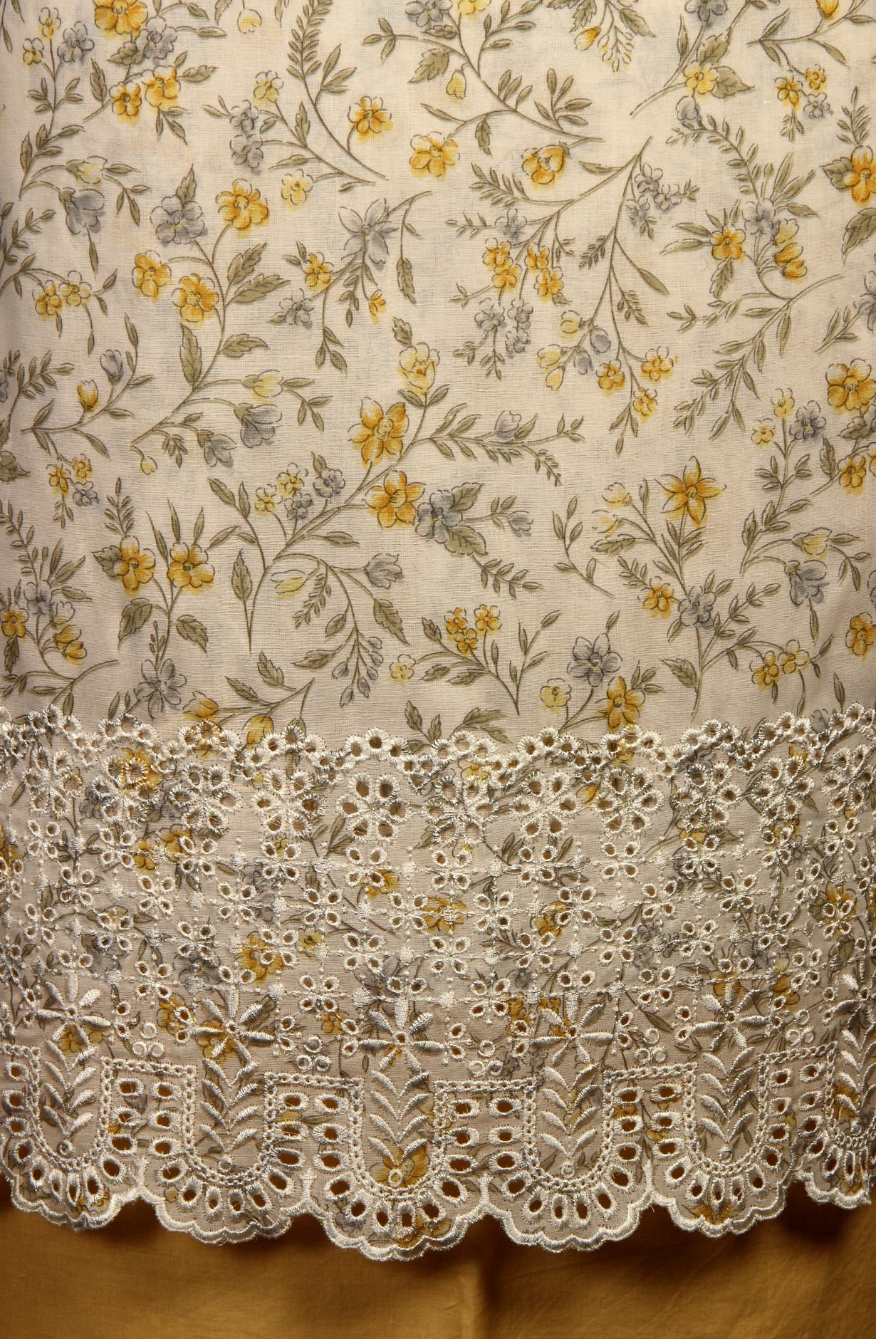 White and Mustard Cotton Unstitched Salwar Suit with Chiffon Dupatta - MEEPIM48