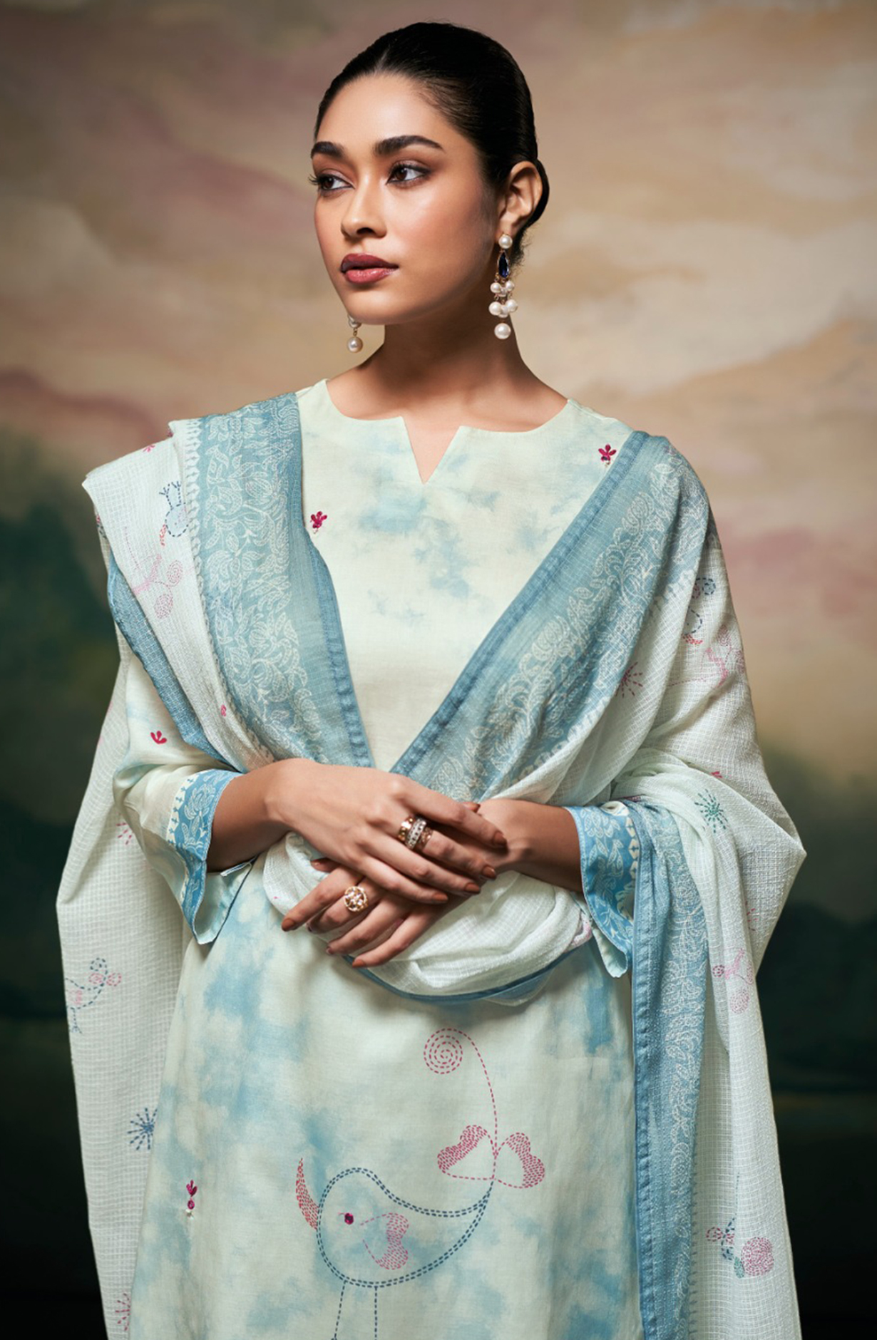 Sky Blue Mul Cotton Suit Set with Printed Dupatta- MEES3521A